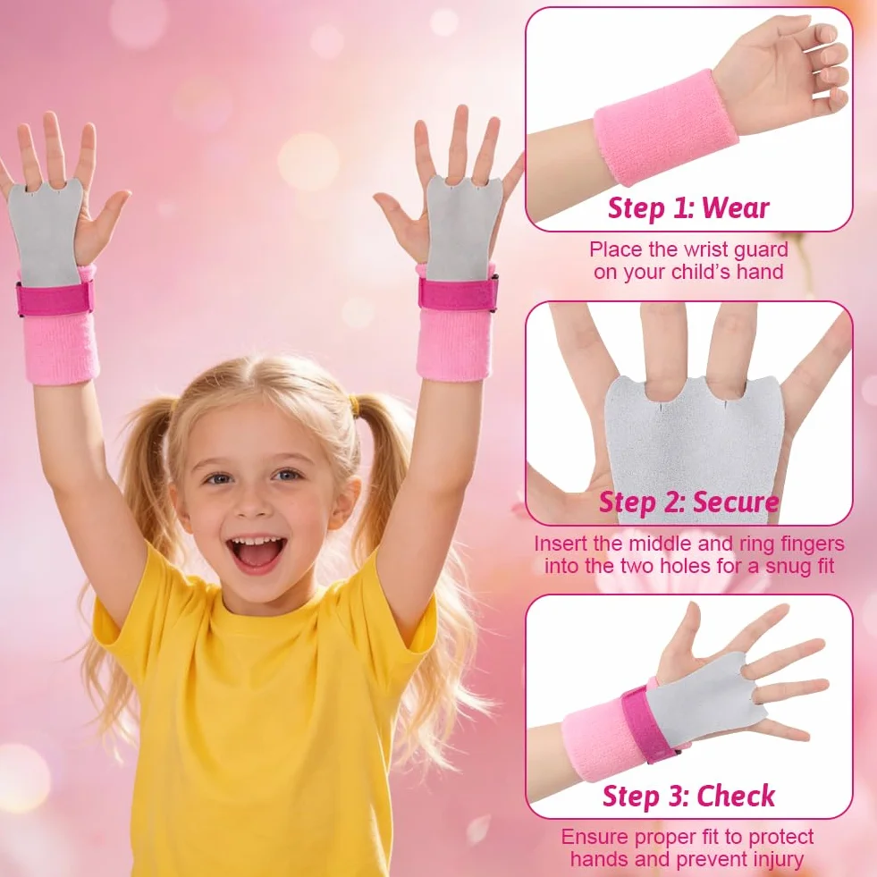 DiULi Almohadillas de Agarre para Niños, Juego de Palma de Piel para Dominadas, Gymnastic Hand Grips con Muñequeras