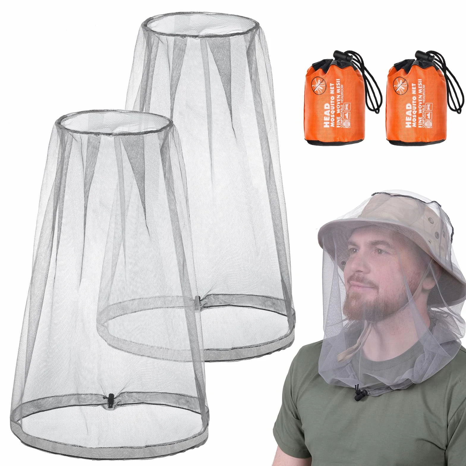 ACWOO Mosquitera de Cabeza Malla Red Contra Insectos Mosquitos Gorro para Rostro y Cuello Gris