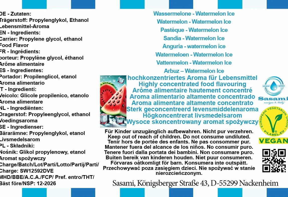Sandía - Watermelon Ice Aroma Concentrado - Vegano - Sasami - 10ml