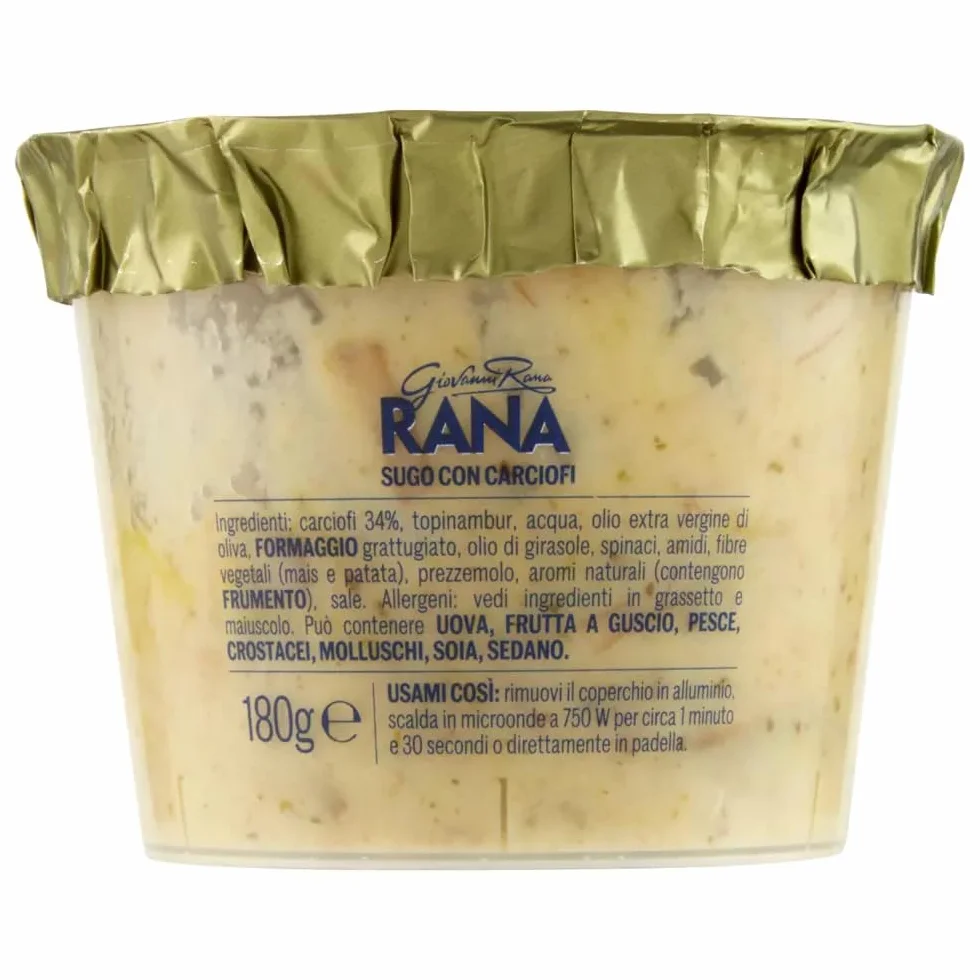 Giovanni Rana Sugo Fresco Carciofi, salsa de alcachofas frescas, pastas, salsa de cocina, 180 g, incluye llavero Beni Culinari