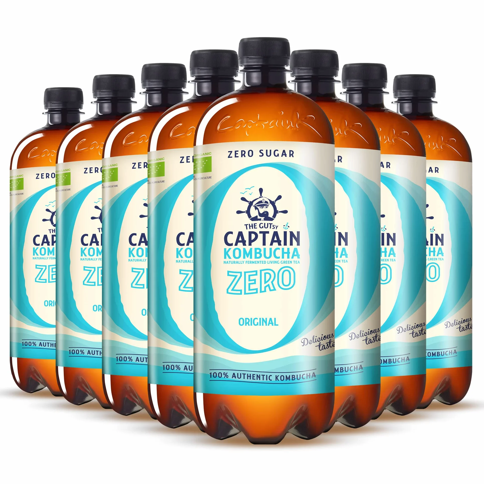 Gutsy Captain Kombucha ZERO 8x1l - Zero Sugar, Zero Calories - Bebida Probiótica Naturalmente Fermentada, Sin Pasteurizar, Vegan - 8 x 1000ml MixBox