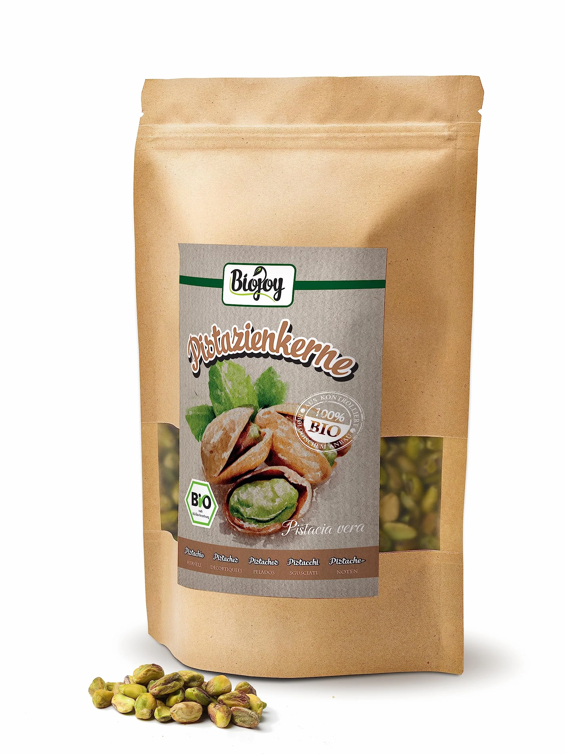 Biojoy Pistachos Pelados Ecológicos (500 g), crudos y enteros, sin sal