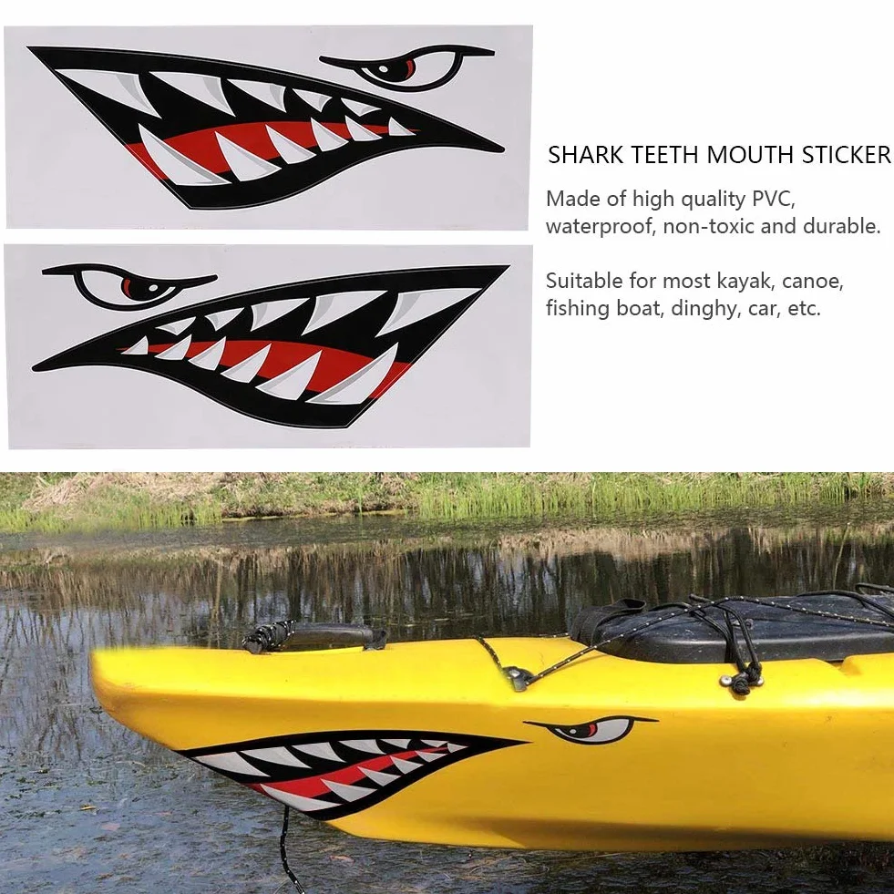 Agatige 2 Uds Pegatinas De Kayak Impermeable Boca De Dientes De Tiburón DIY Accesorios Coche Barco Pesca