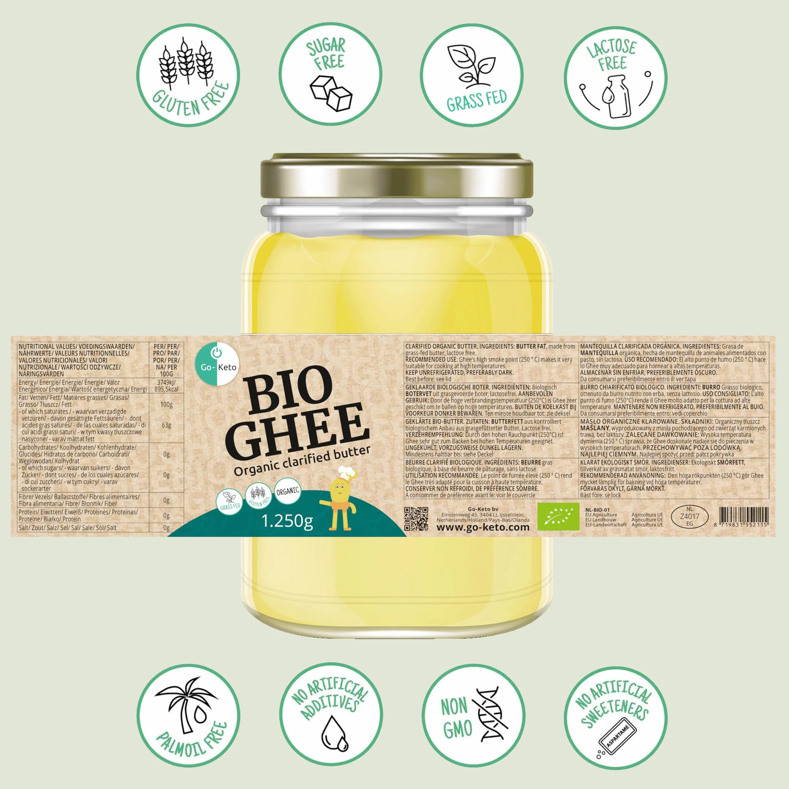 Go-Keto BIO Ghee 1250g Mantequilla clarificada certificada Ayurveda cetogénica Sin lactosa sin gluten Low Carb