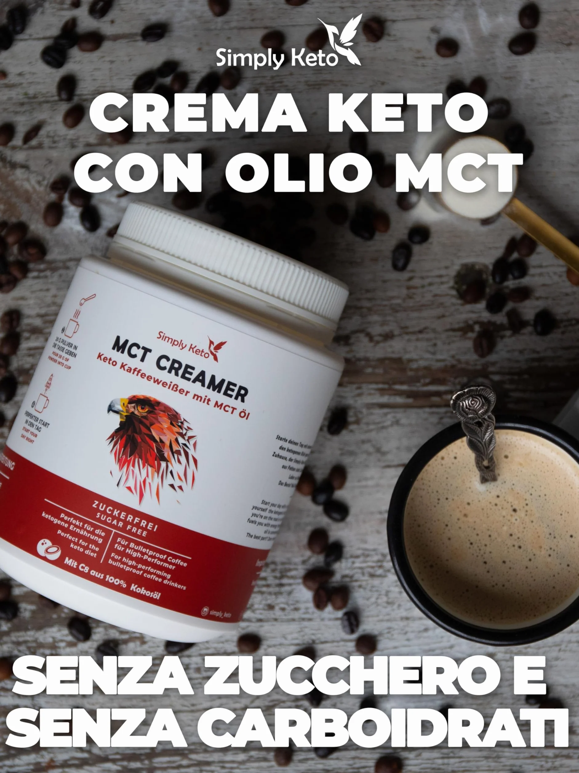 Simply Keto Tarro de crema MCT 450g - Crema cetogénica sin azúcar para el café a prueba de balas - Con aceite MCT, aceite de coco y mantequilla de pasto - Optimizado para el rendimiento