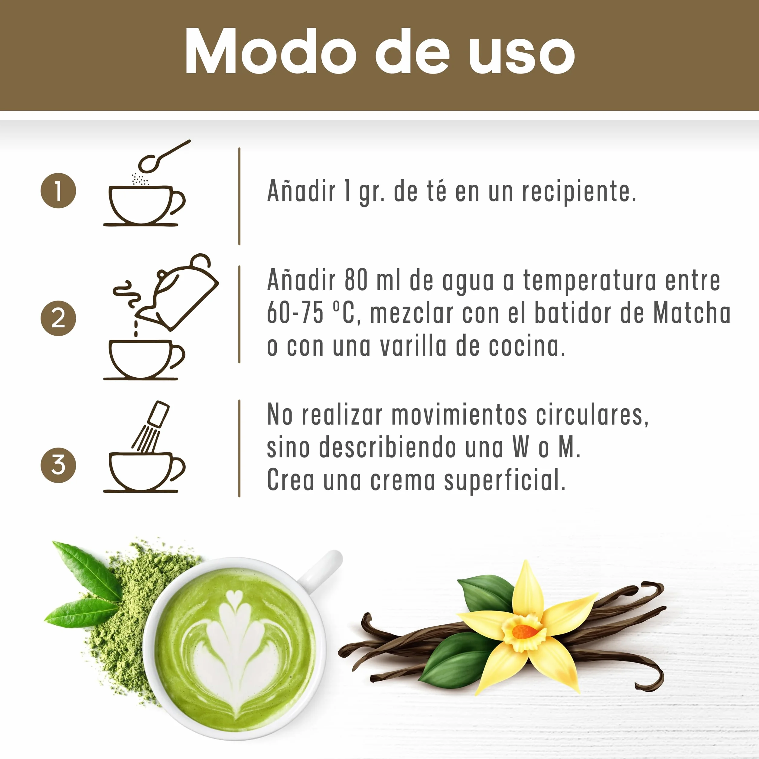 NATUR WASSY Te Matcha VAINILLA, Grado PREMIUM, En Polvo. 100% Natural. 100Gr De Te Verde Matcha Sabor a Vainilla, Potente Detox Y Antioxidante. 100 Dosis