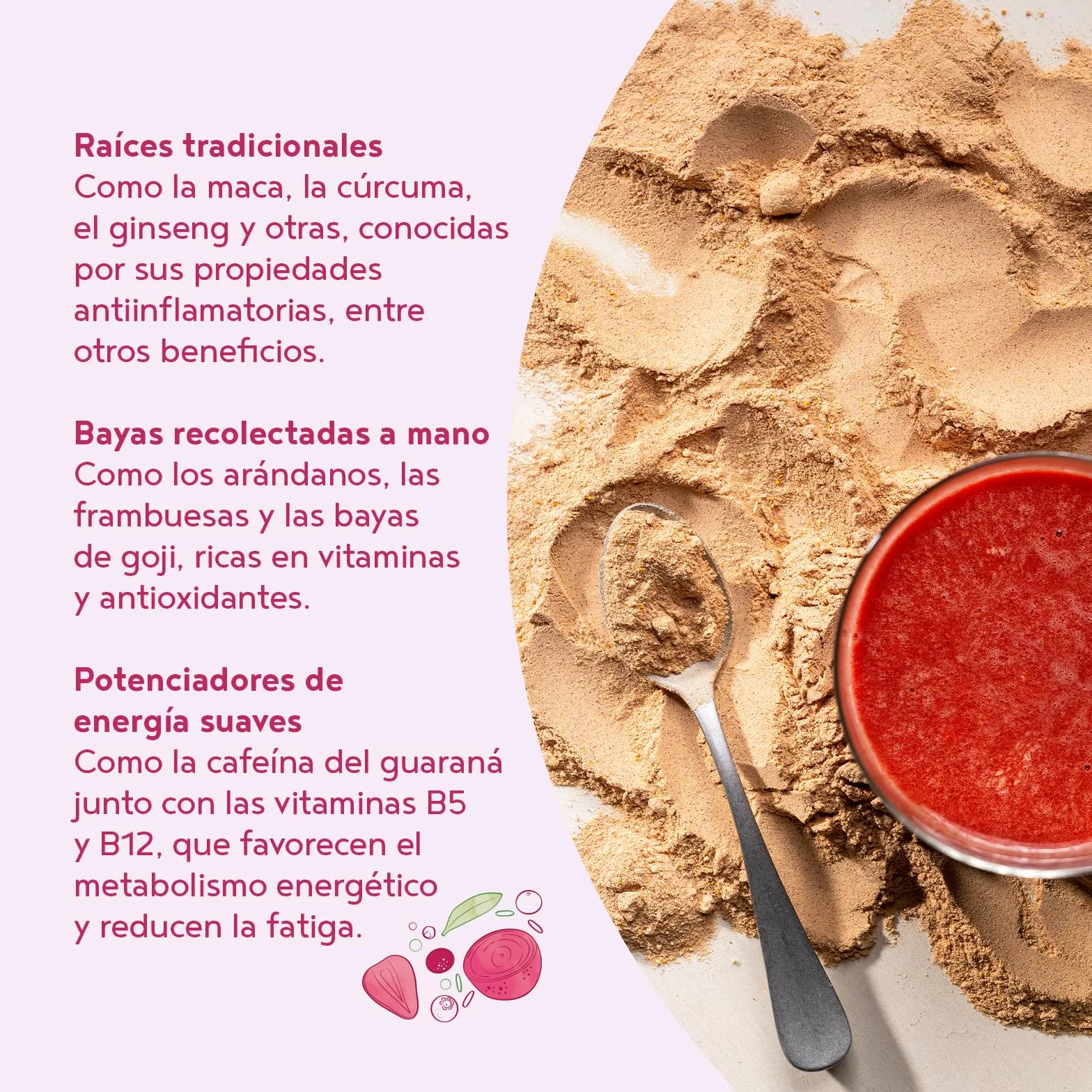 Elixir Energético | 600 Gramos | Superfood Smoothie Powder con raíces y bayas: Maca, Cúrcuma, Guaraná, Yerba Mate, Frambuesas, Açai, Bayas de Goji | Alternativa al Café | Alpha Foods