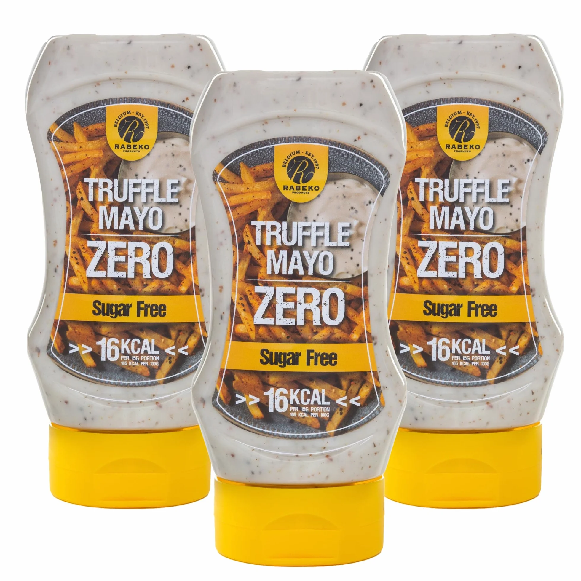 Rabeko Zero Sauce - trufa cero, 3 x 350 ml - productos saludables bajos en carbohidratos, bajos en calorías y grasas para ensaladas, papas fritas, hamburguesas - sin gluten ni lactosa