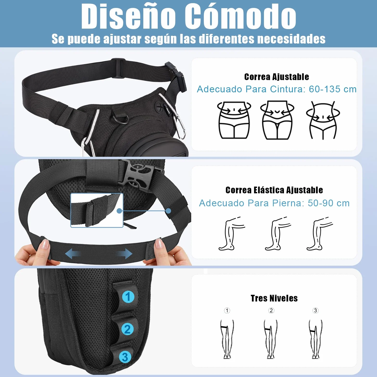 Eshow Pernera Moto Ampliable con Portabotella y Tira Reflectante para Ciclismo Montañismo Senderismo Negro
