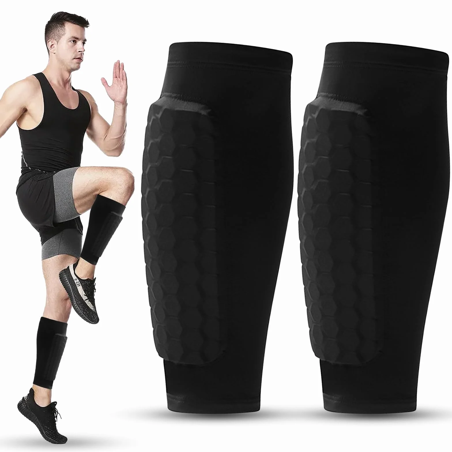 Espinilleras de fútbol S/M/L con bolsillo, protección para pantorrillas, resistente a golpes, transpirable y antideslizante