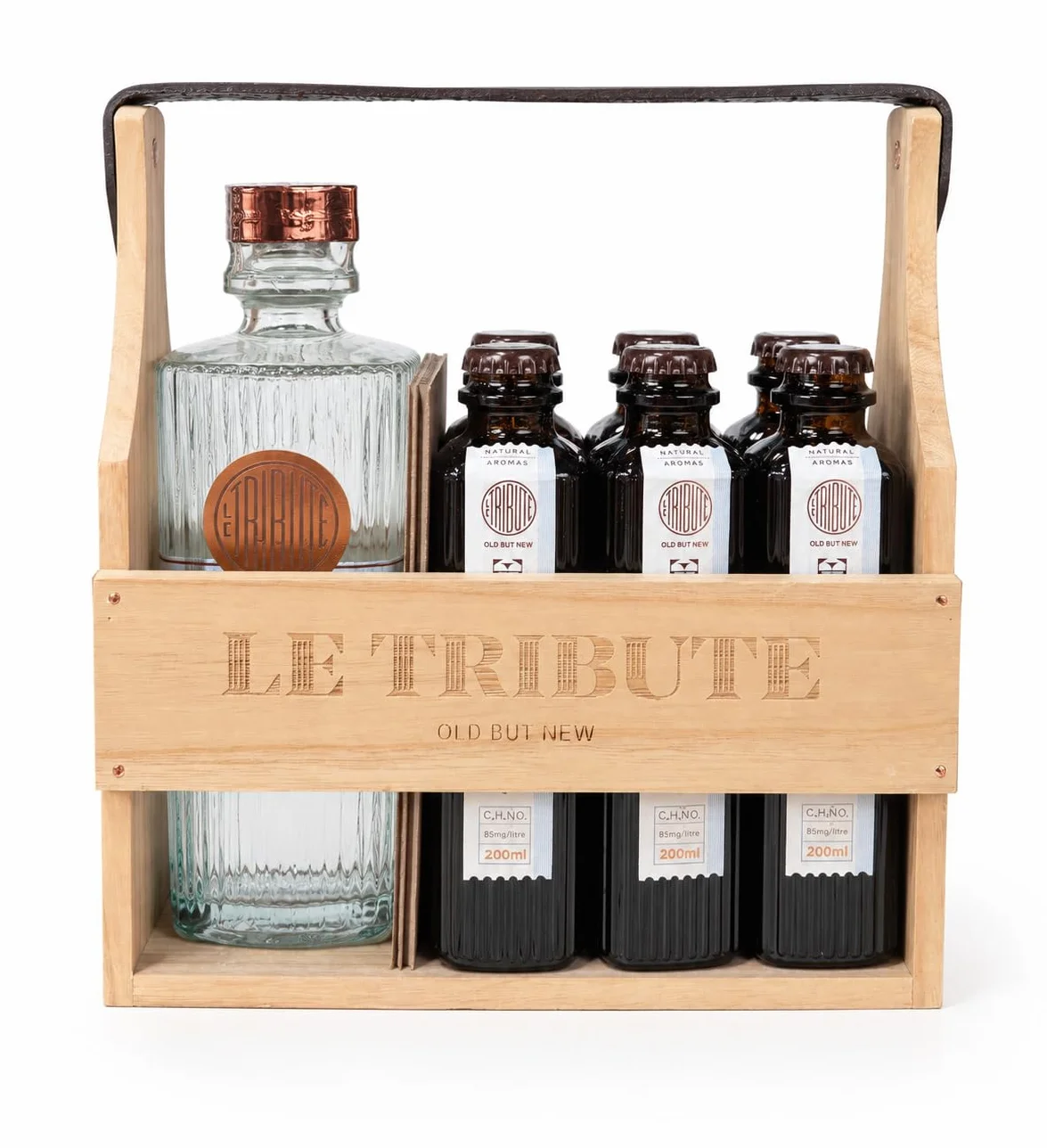 Pack Premium Le Tribute Gin con Caja de Madera y 6 Tónicas de Regalo | Estuche Gourmet para Regalo-MYSECRETWINE-