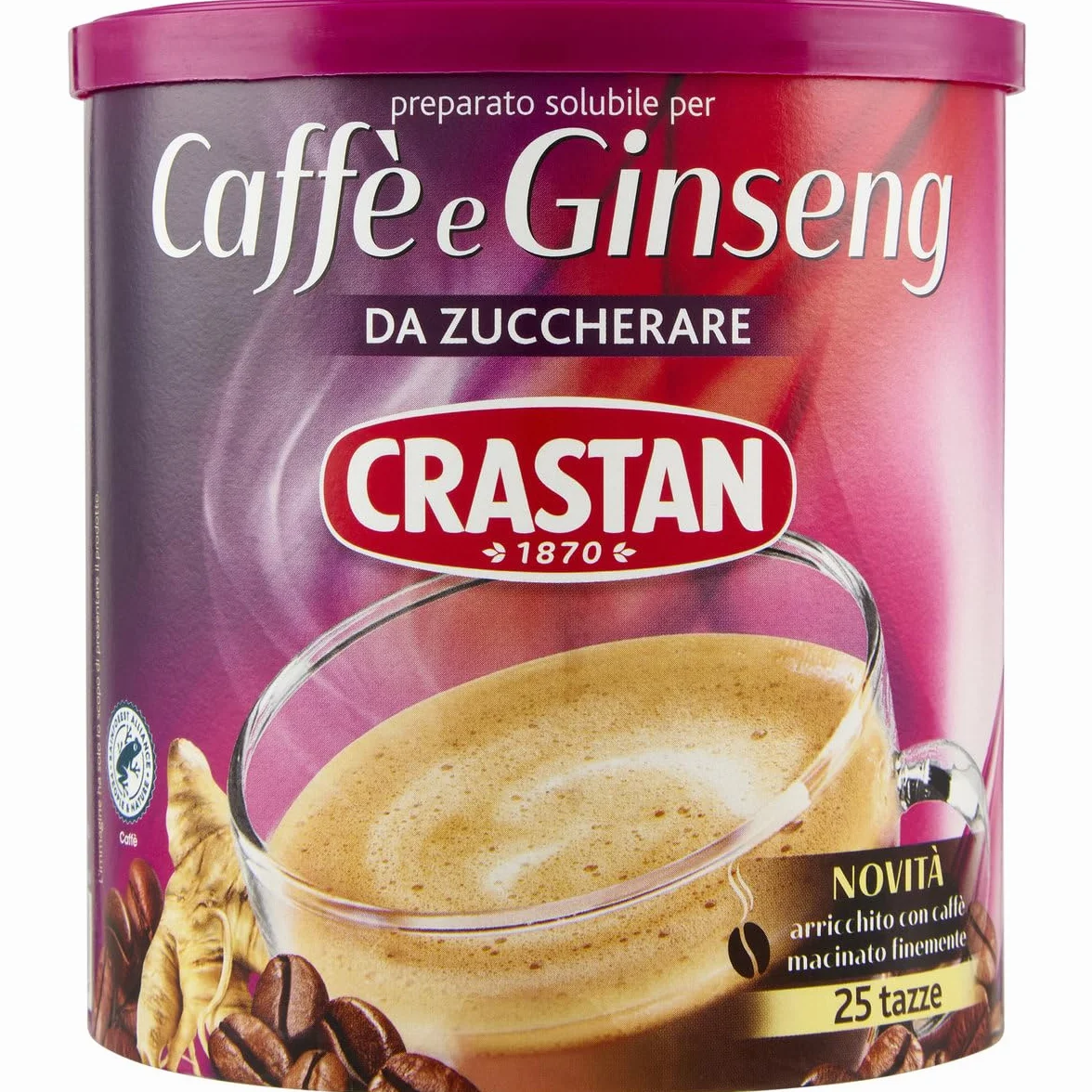 Crastan Ginseng e Caffe' Solubile, sin azúcar, ginseng instantáneo y café, 2 x (200 g, 25 tazas) + llavero Beni Culinari gratis