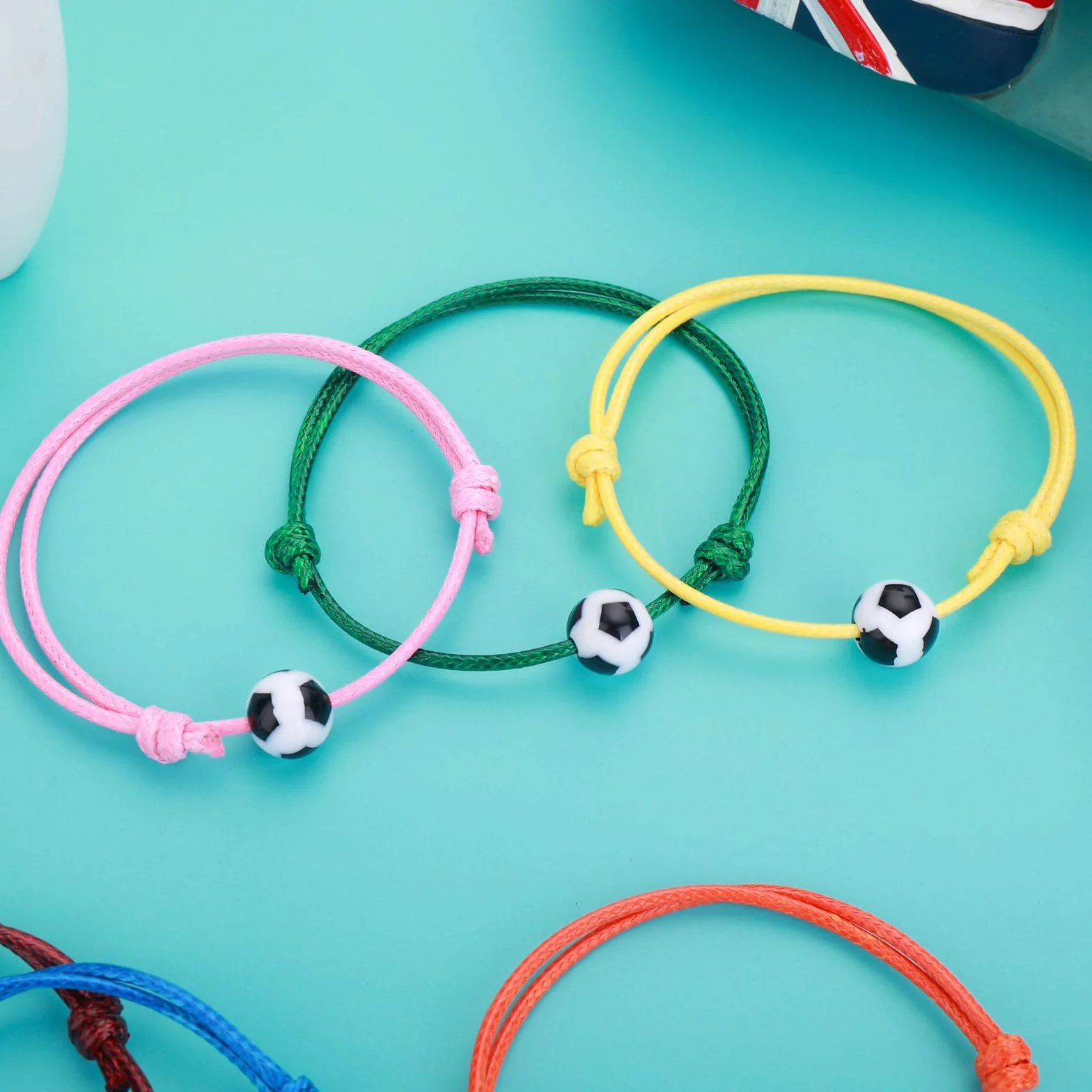 Pulsera trenzada de fútbol para niños, ajustable, Pulsera de la Copa Mundial