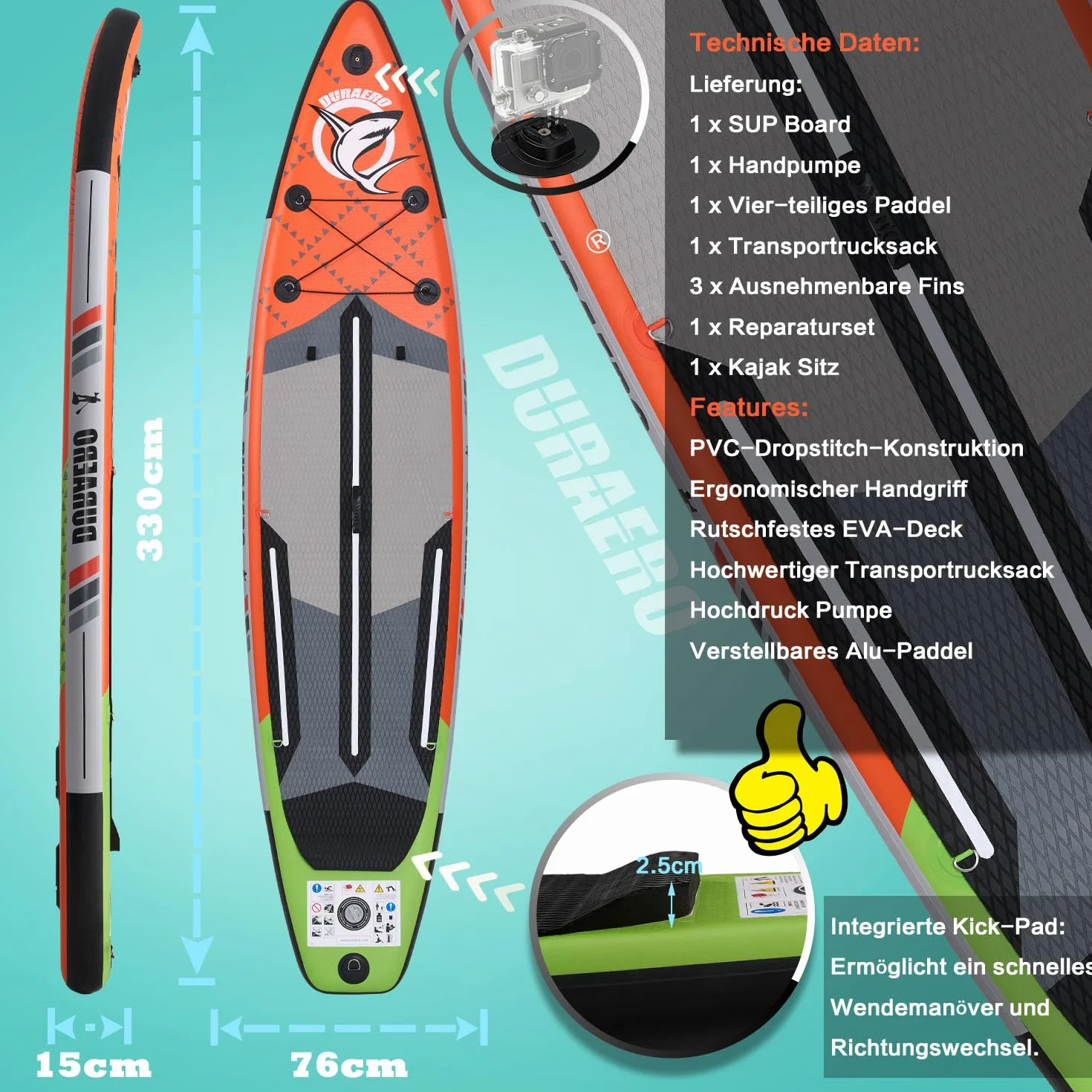 Tabla Paddle Surf Hinchable 330x76x15cm 150kg Premium con Asiento Kayak