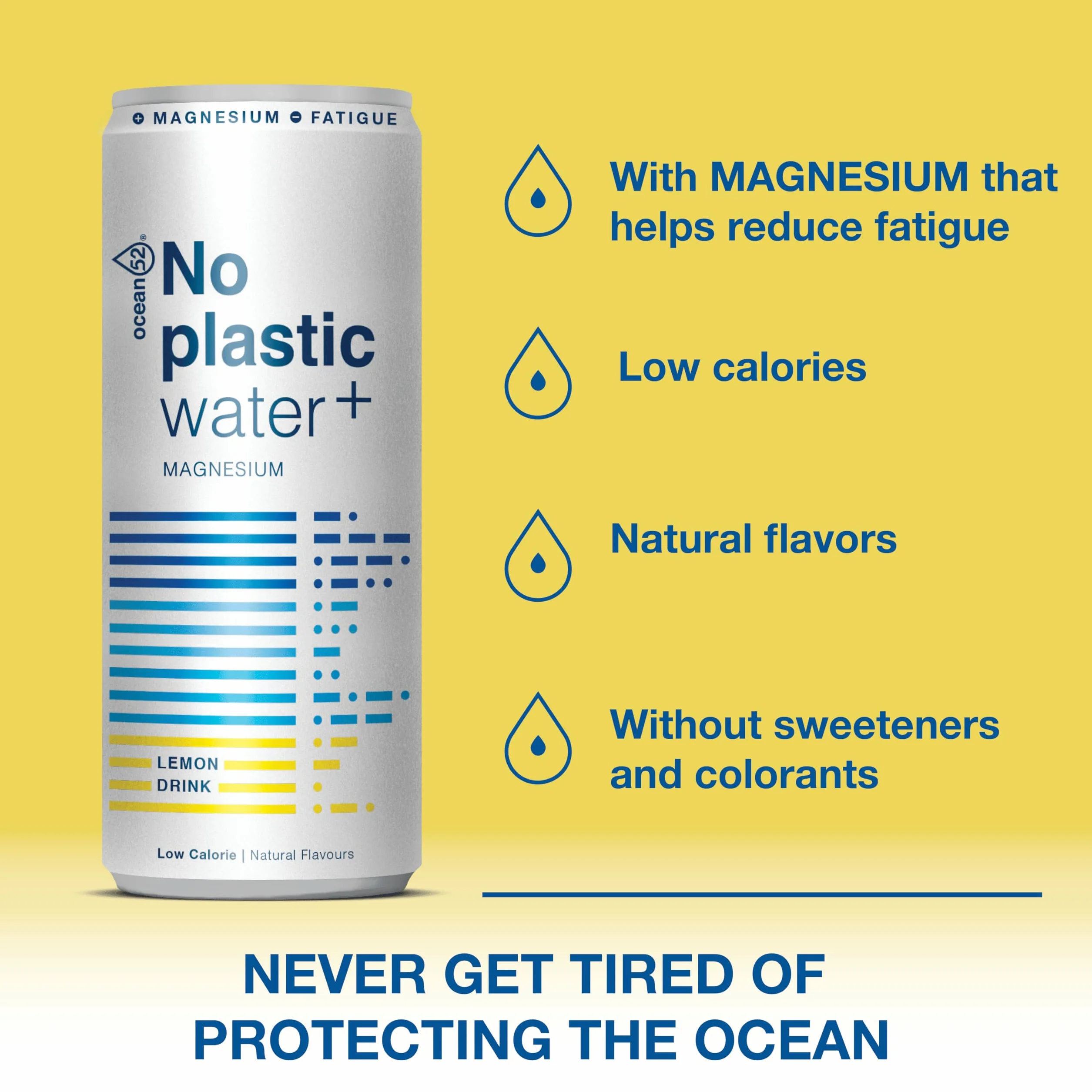 Agua en lata No Plastic Water de Ocean52. Agua Mineral Natural con Limón y Magnesio - Pack 24 unidades x 33cl. Agua en packs de 24 latas de 33cl. Agua mineral en lata x 24.