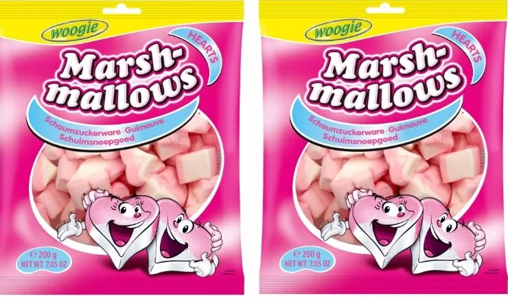 Nubes de Azúcar en Forma de Corazón con Sabor a Vainilla y Fresa, Pack 2x200g