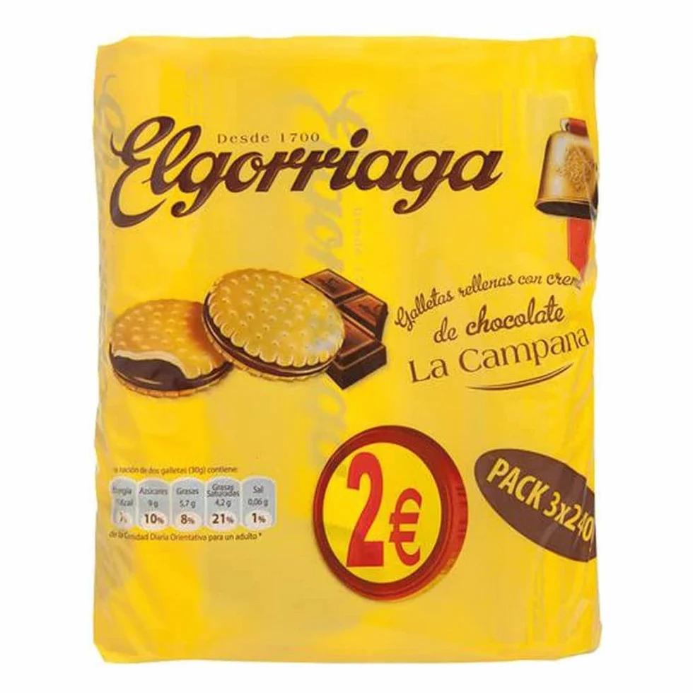 ELGORRIAGA galletas rellenas con crema de chocolate pack 3 x 240 gr
