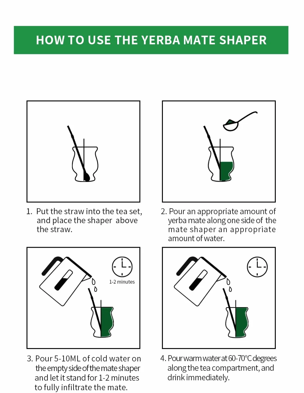 Cuopru Juego de taza y juego de yerba mate de acero inoxidable, 6.7 onzas, verde militar, diseño moderno