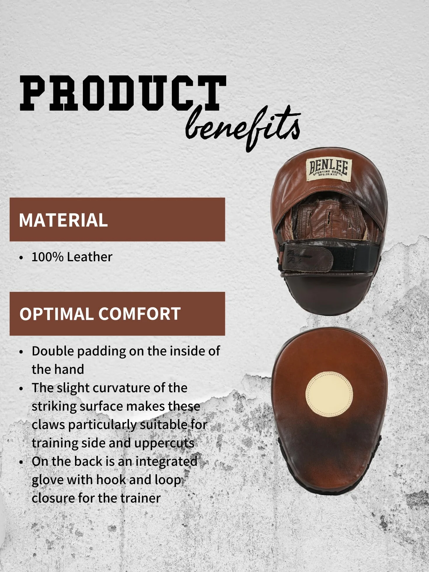 BENLEE Rocky Marciano Premium Pad Manoplas, Adultos Unisex, Marrón/Negro/Beige