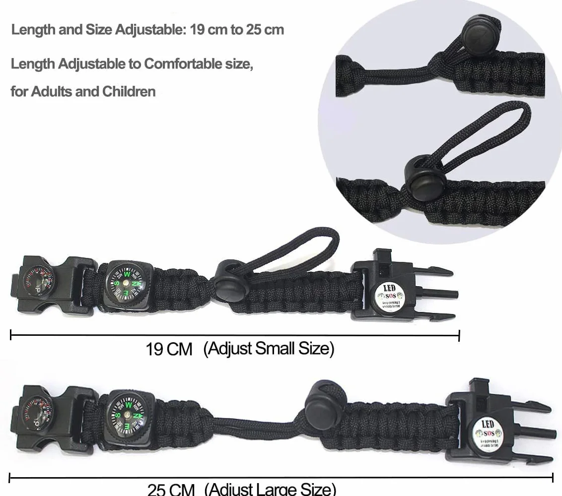 Pulsera Paracord Supervivencia Camuflaje con Flint Brújula Termómetro Silbato para Caminatas Camping