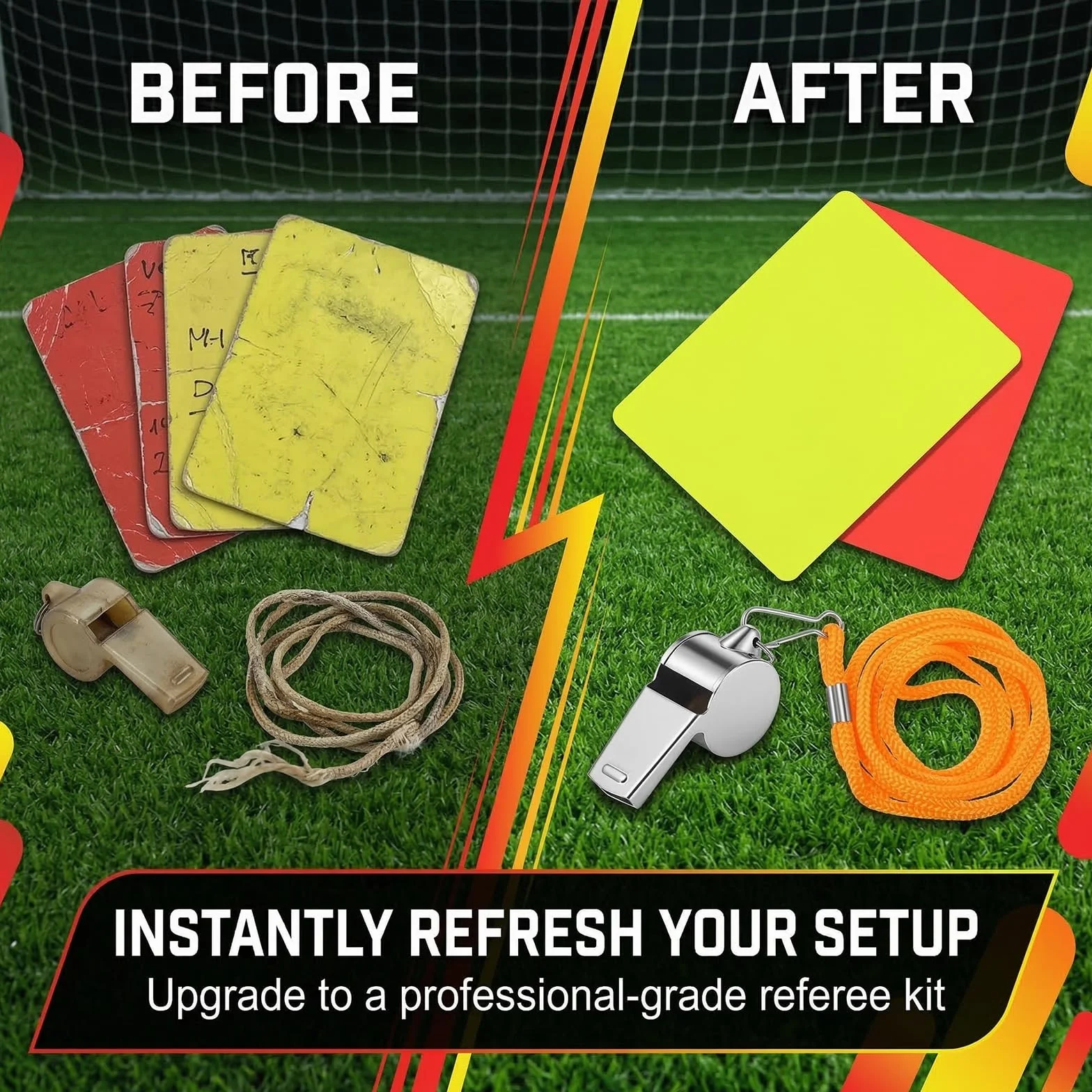 Kit de Árbitro de Fútbol con Tarjetas Roja/Amarilla y Silbato de Metal