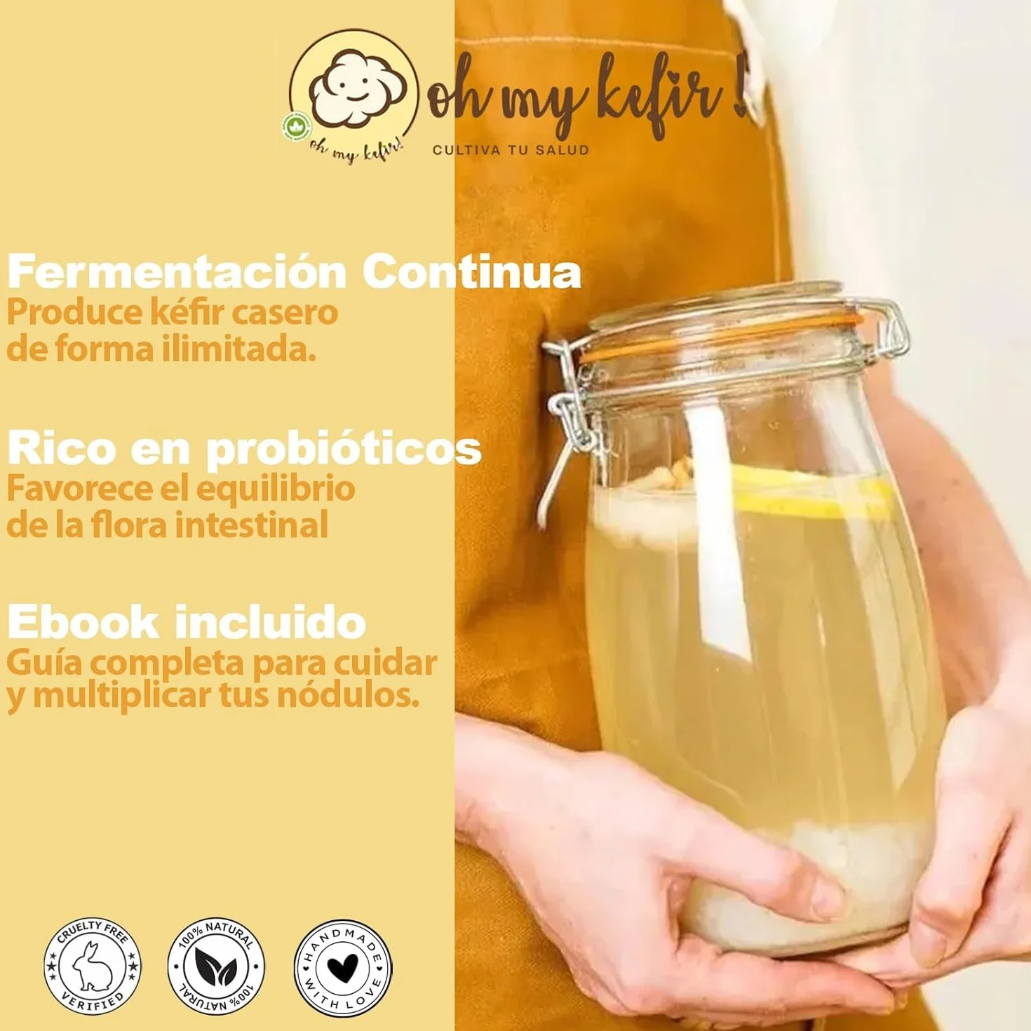OH MY KÉFIR® Hongo/Nódulos Frescos de Kéfir de Agua 100g con Instrucciones y Recetas