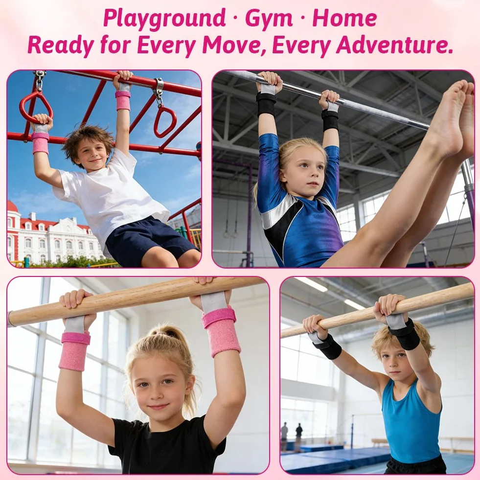 DiULi Almohadillas de Agarre para Niños, Juego de Palma de Piel para Dominadas, Gymnastic Hand Grips con Muñequeras