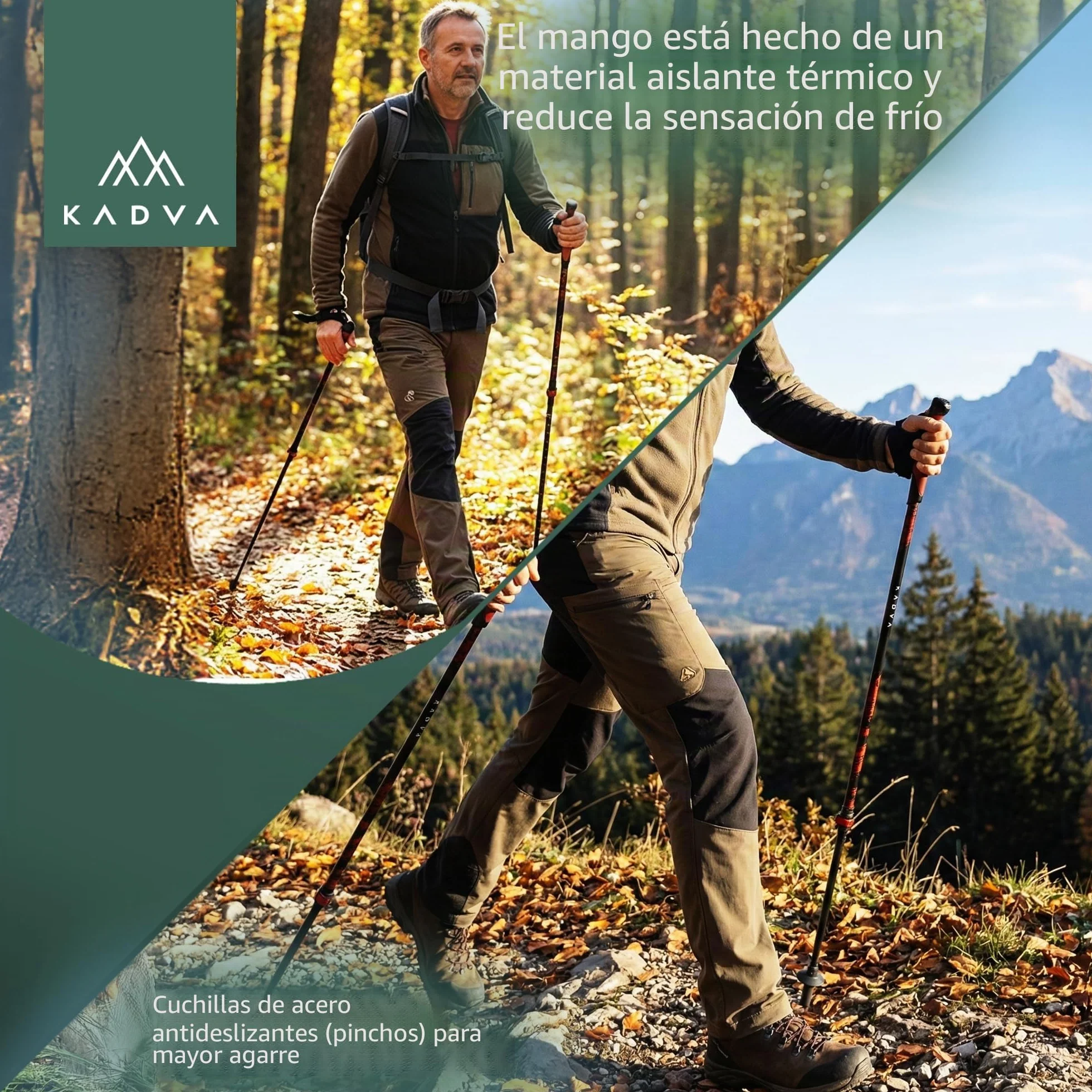 KADVA Bastones de Marcha nórdica HALNA Rojo Ajustable 84-135 cm Bloqueo rápido Mango Polipropileno TPR