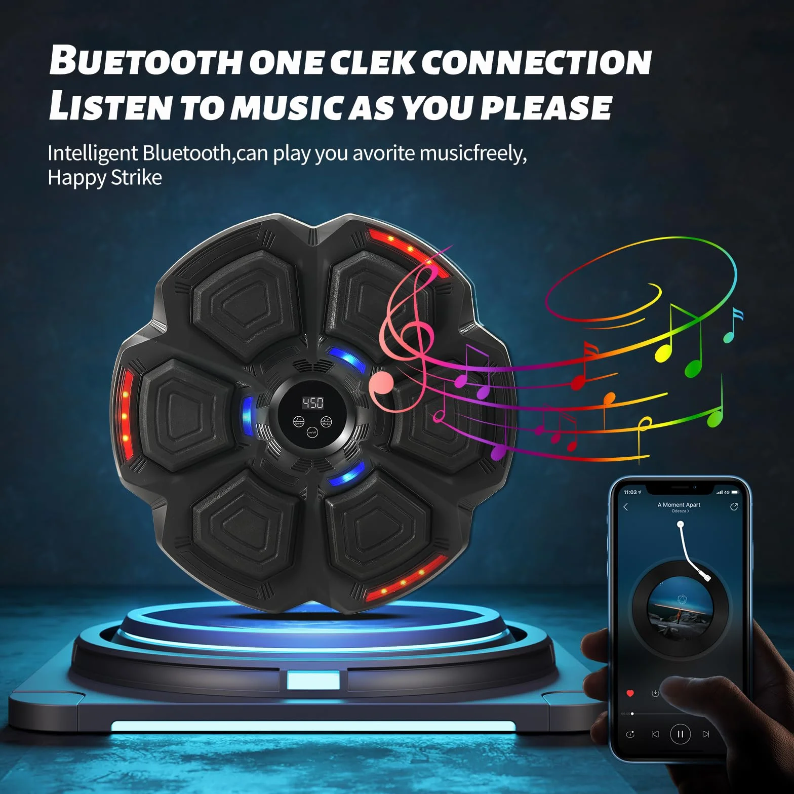 Máquina de Boxeo Musical de Pared con Guantes, 9 Modos de Velocidad, Modo de Conteo, Bluetooth para Entrenar y Liberar Estrés