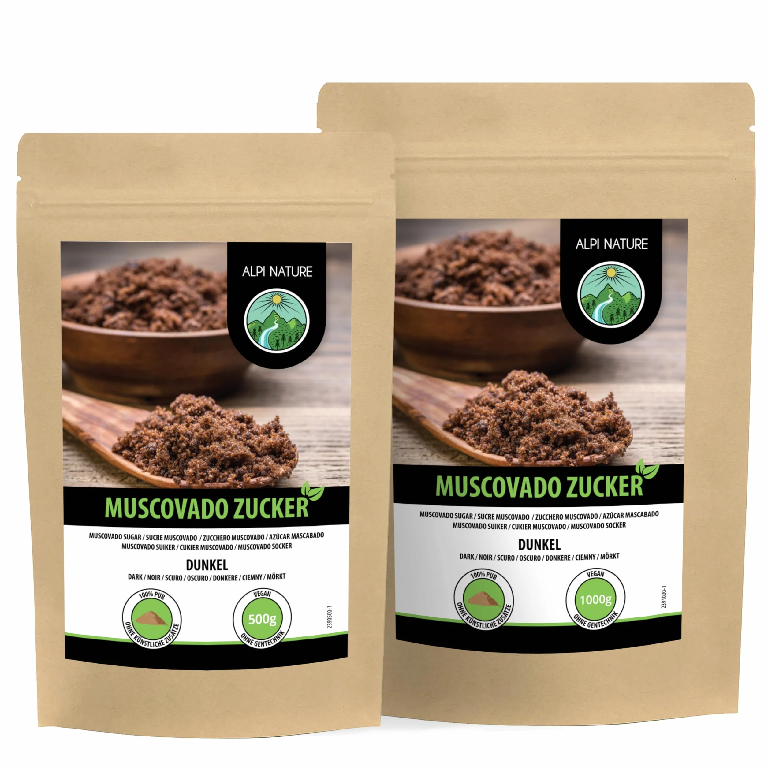 Alpi Nature Azúcar Mascabado Oscuro 1kg, Azúcar de Caña Cruda sin Refinar, Edulcorante Natural