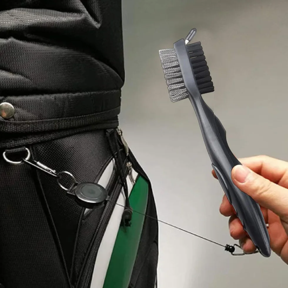 Limpiador de Palos de Golf Cepillo de Doble Cara Nailon y Acero para Limpieza de Grooves