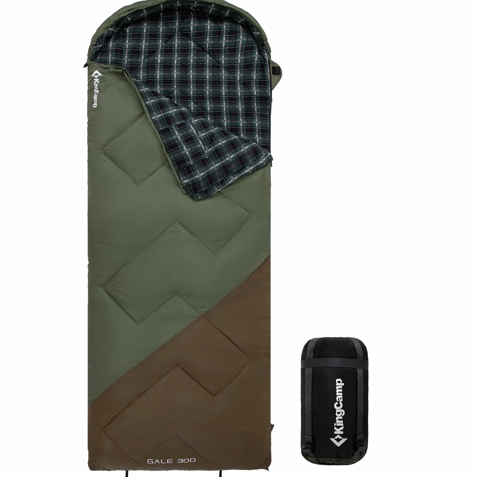 KingCamp Saco de Dormir Adulto XXL de Franela de Algodón, 230 x 90 cm, Cálido, para 3 o 4 Sstaciones, para Acampar y Viajes, con Capucha y Saco de Compresión.