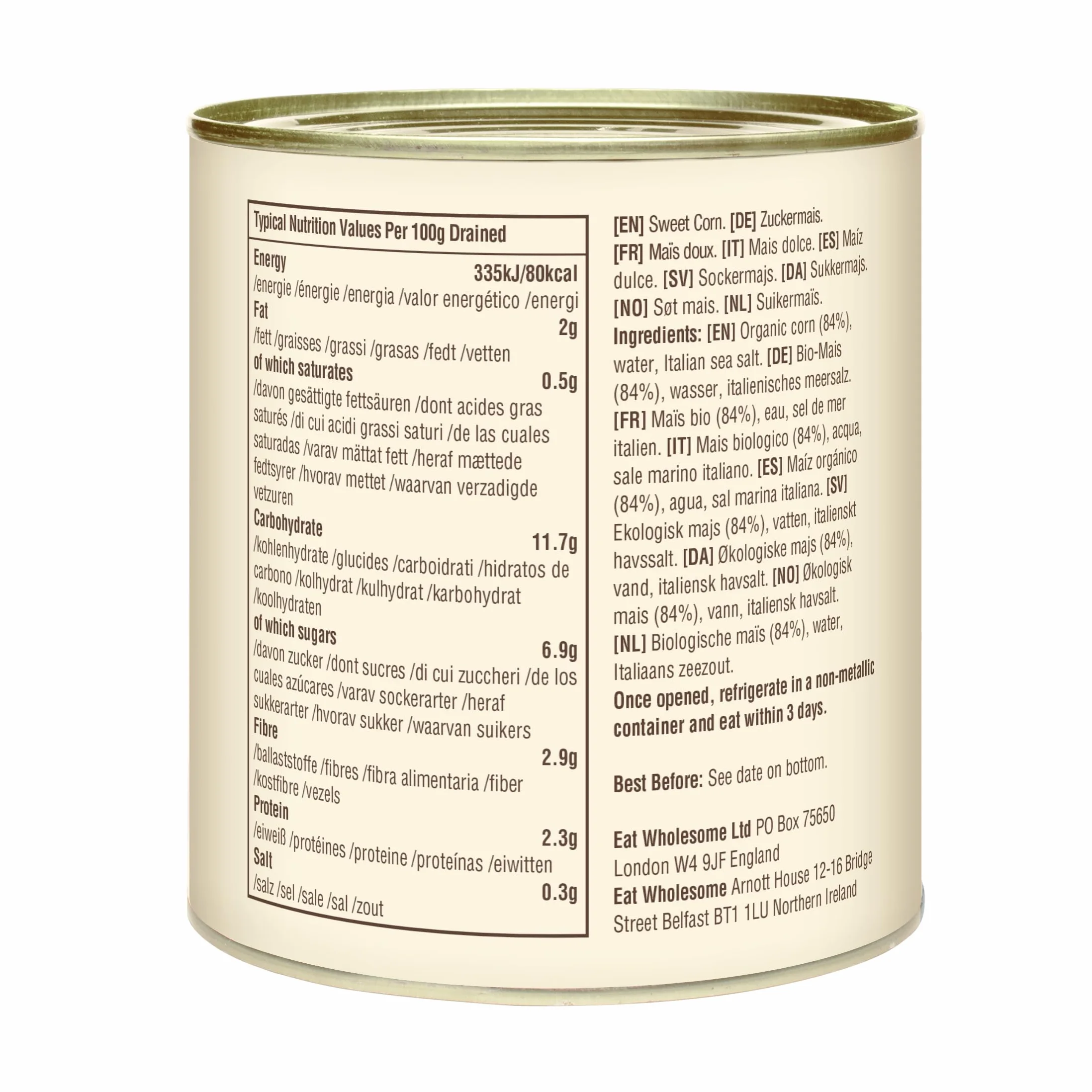 Eat Wholesome Maíz Dulce Orgánico, 340g (Paquete De 12) - 100% Natural, Sin Azúcares Añadidos, De Temporada, Vegano, Revestimiento Sin Bpa