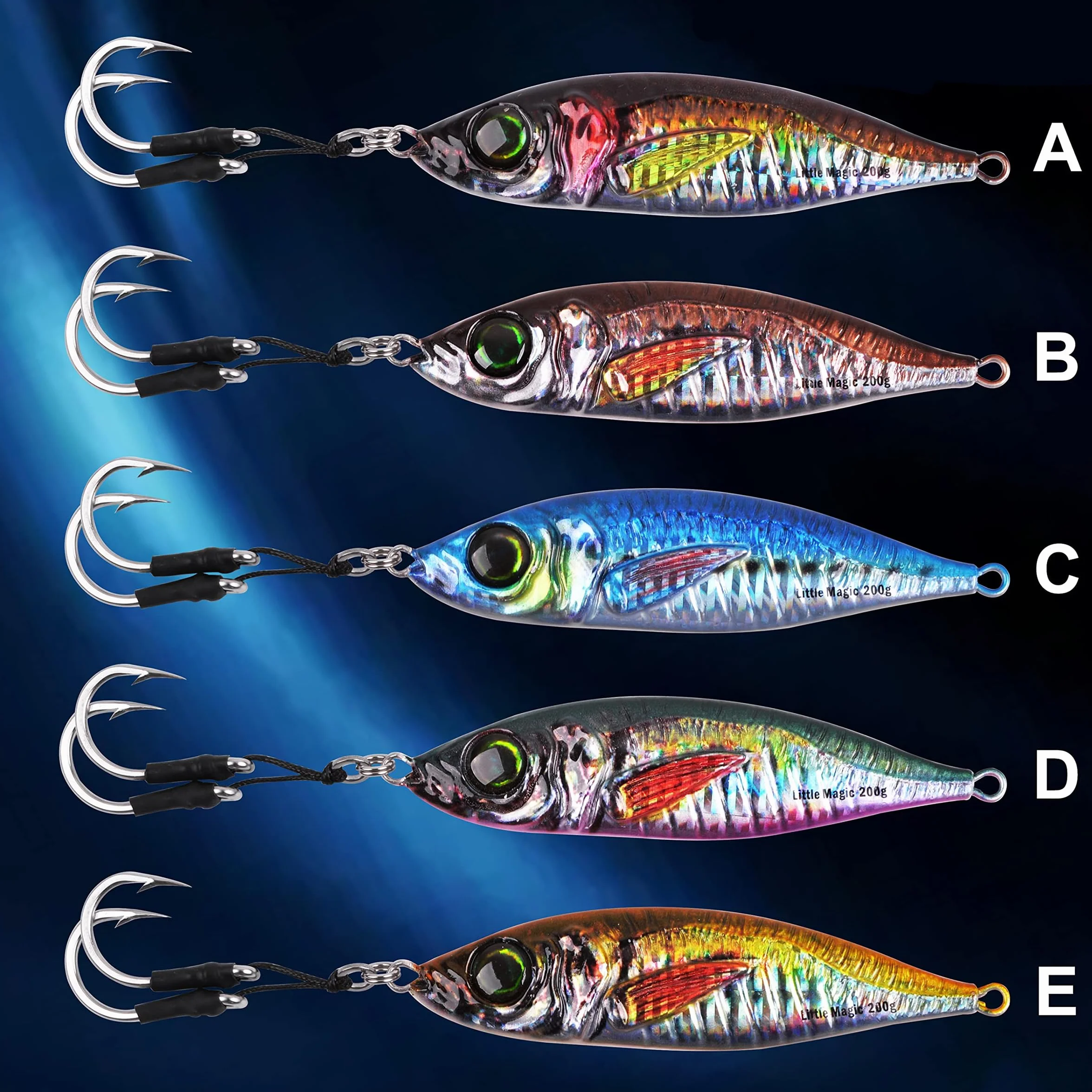 Slow Pitch Jigs Vertical Metal Jigs con Ganchos de Asistencia Mariposa Impresión 3D Océano Profundo Pesca para Atún Kingfish Bluefin