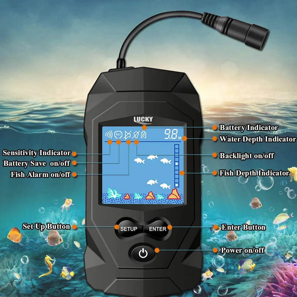LUCKY Buscador de Peces Sonar Portátil con Cable FL068 LCD Pantalla