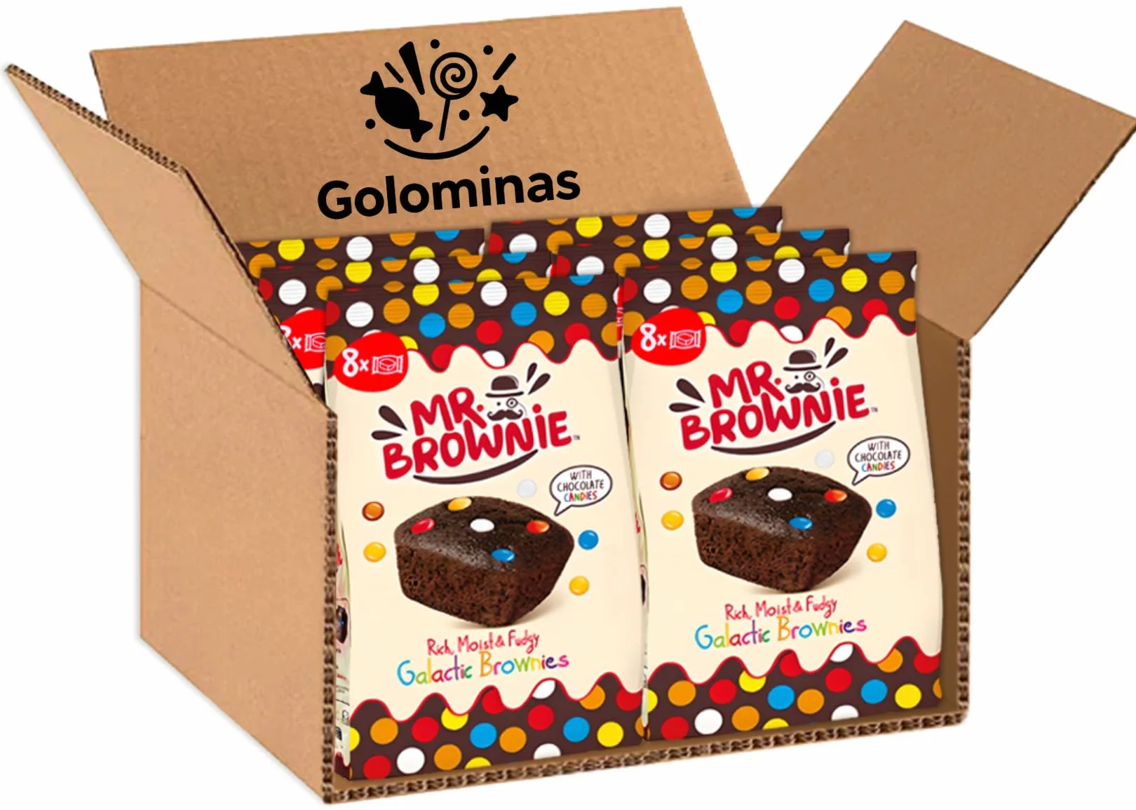 Mr. Brownie Galactic Brownies Lacasitos Pack 12 Bolsas 96 Unidades Suaves Jugosos Snack Dulce Meriendas Fiestas