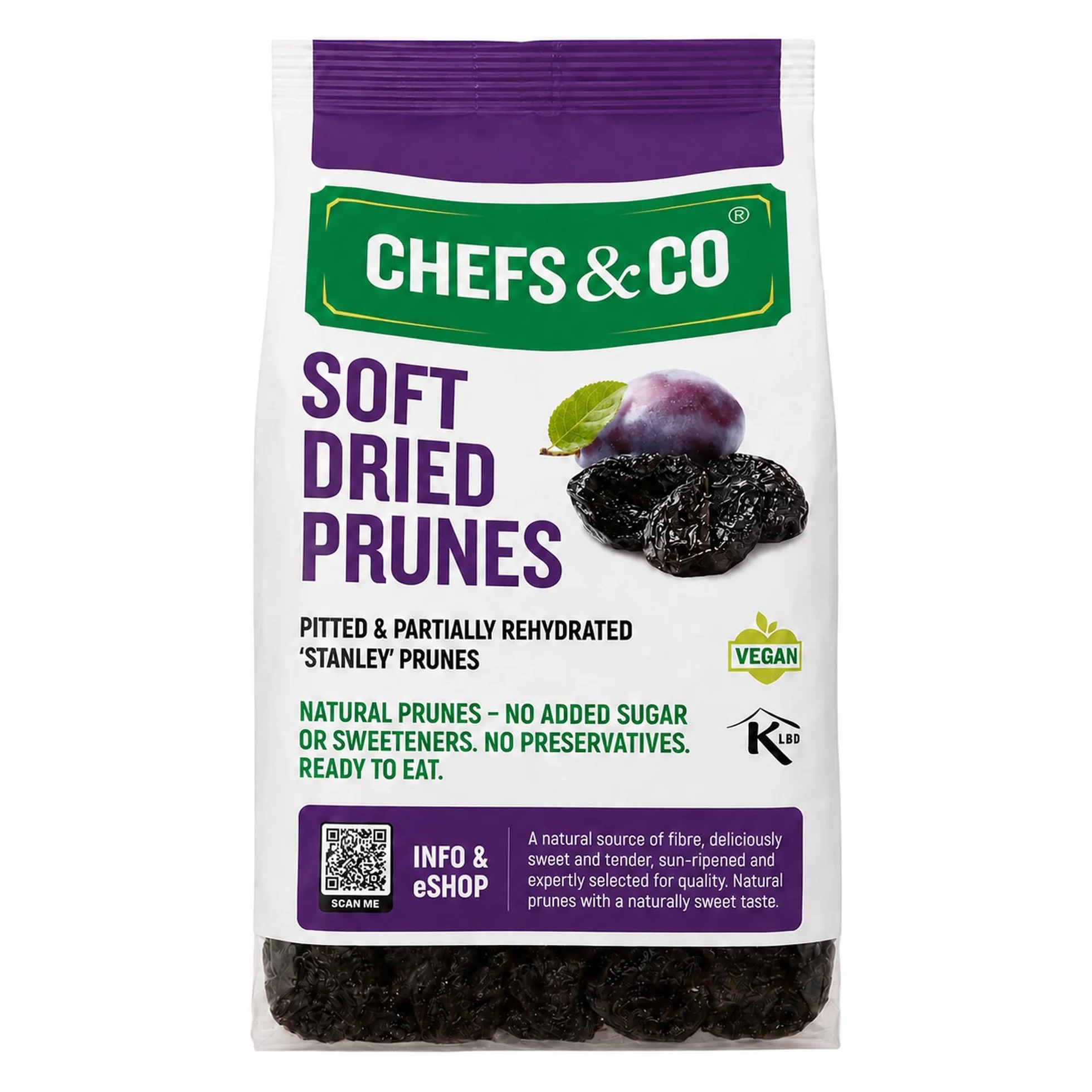 CHEFS & CO Ciruelas Pasas Blandas Sin Hueso | Frutas secas enteras | Tentempié saludable | Vegano y con vitaminas conservadas | Sin sulfitos | Sin azúcares añadidos (Natural, 750g Pack de 1)
