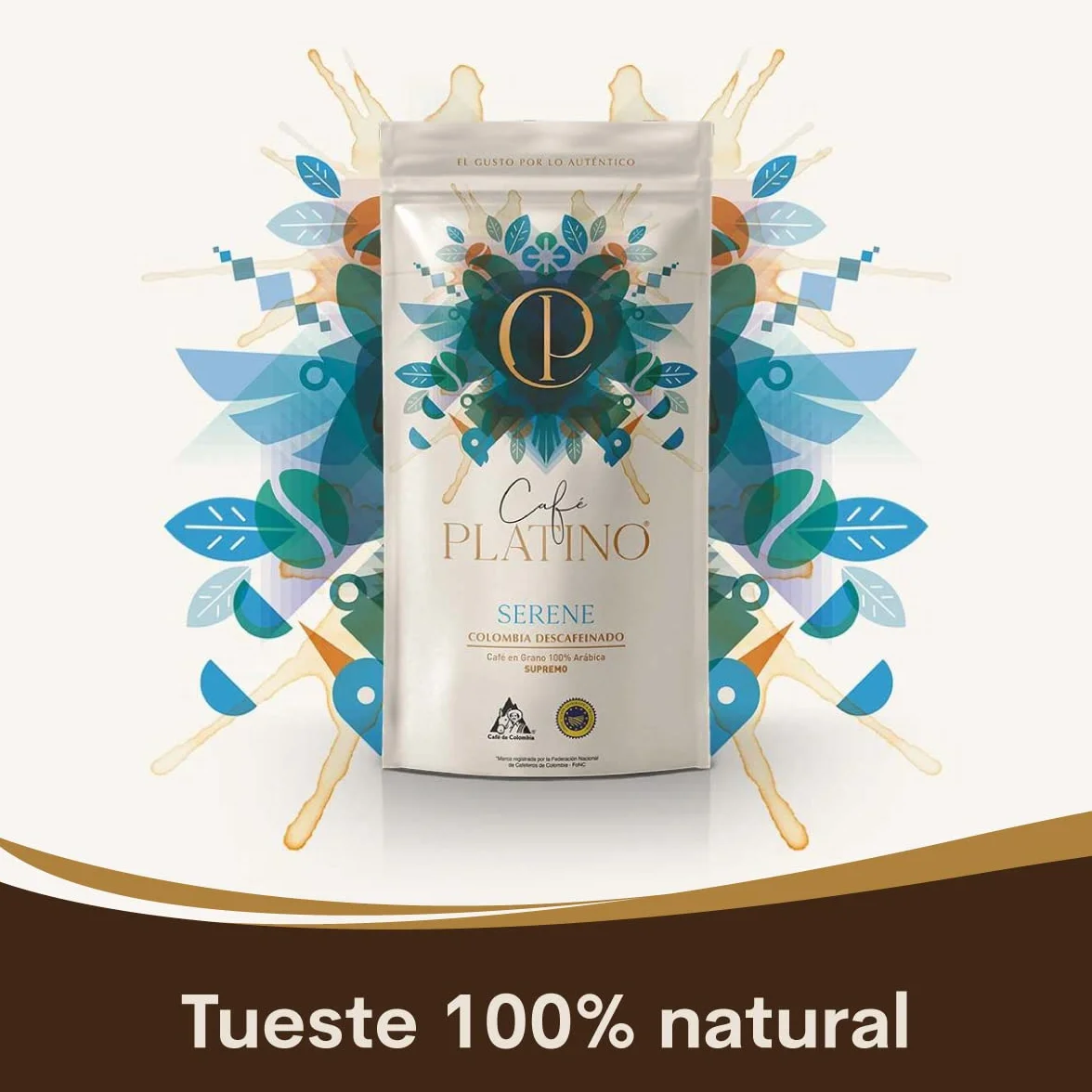 Café Platino Serene - Pack 2 sobres de 250g - Café Gourmet Molido Descafeinado de Colombia Supremo - 100% Arábica