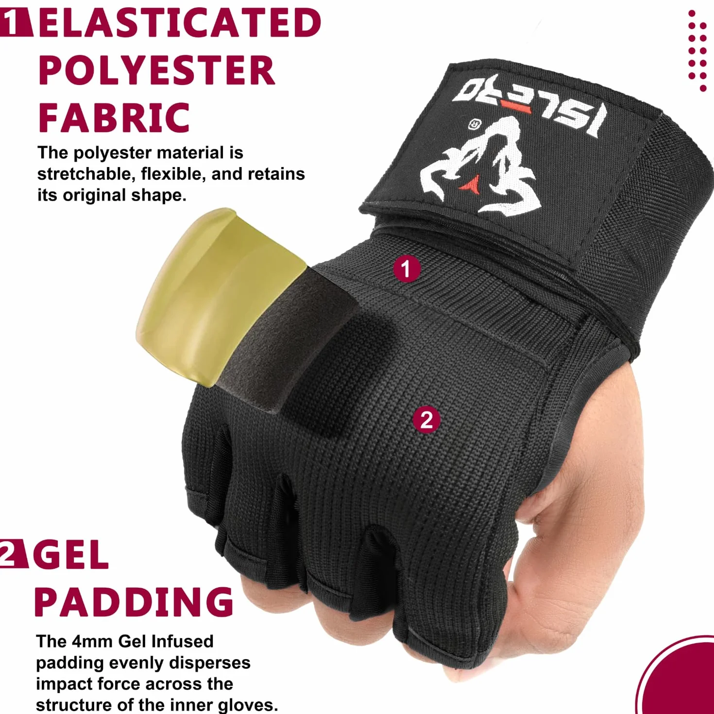 Guantes de boxeo Islero 93 cm, correas de muñeca largas, protección elástica acolchada para puños, Muay Thai