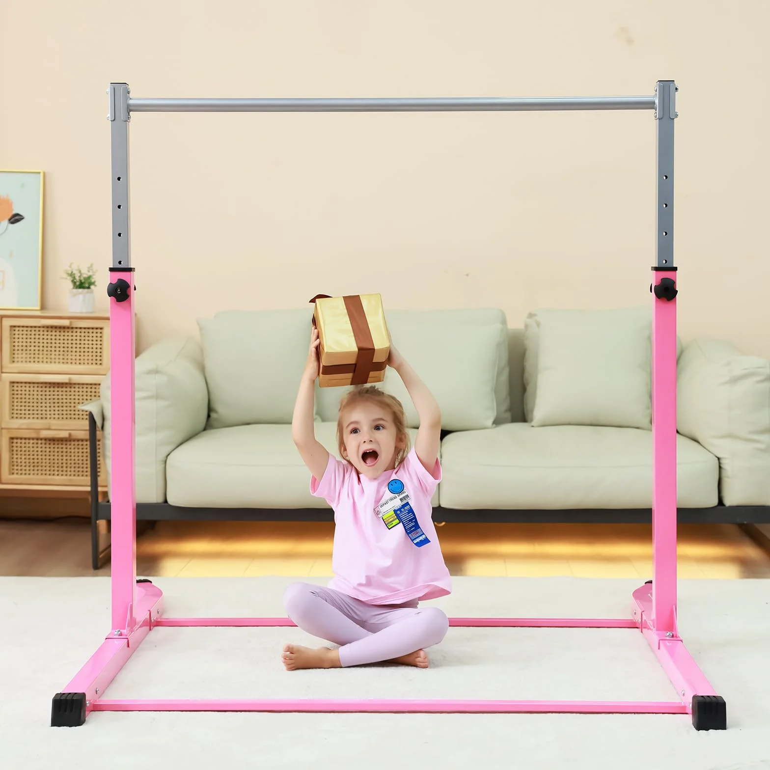 Mosebears Barra de gimnasia para niños, acero estable, altura ajustable 3-5 pies
