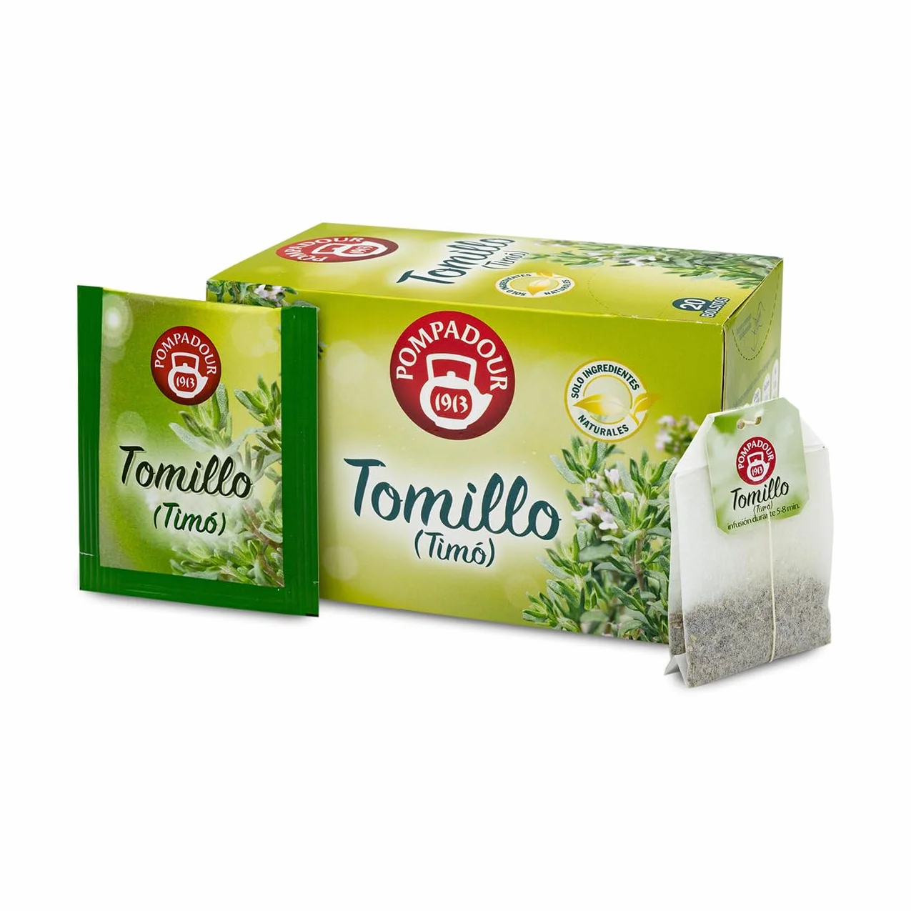 Pompadour | Tomillo | Infusión Tradicional | Sin Teína | 20 Bolsitas de 1,5 Gr