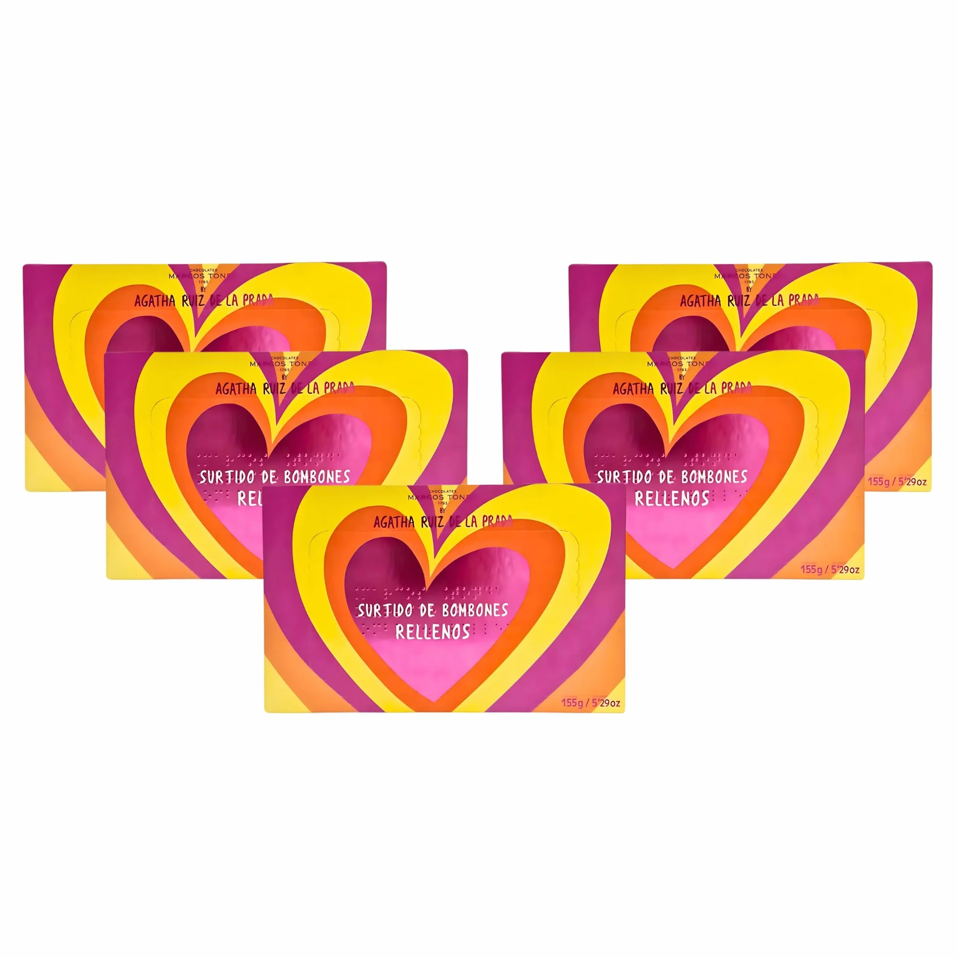 Chocolate Marcos Tonda – Agatha Ruiz de la Prada Pack 5 Unidades | Caja Bombones De 150 Gr X5 | Caja Bombones Regalo | Bombones Para Regalar | Chocolates Originales Para Regalar