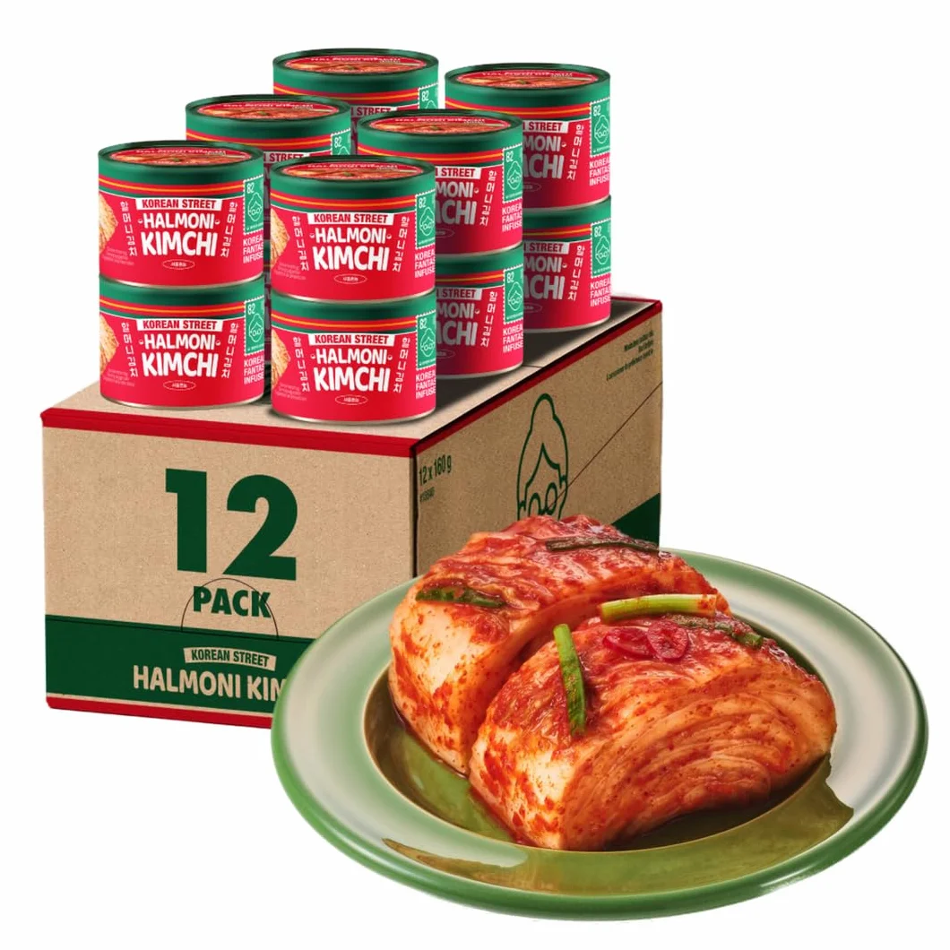 Halmoni Kimchi Coreano Fermentado 160g x 12 – Kimchi en Lata Sin MSG, Repollo Napa Picante