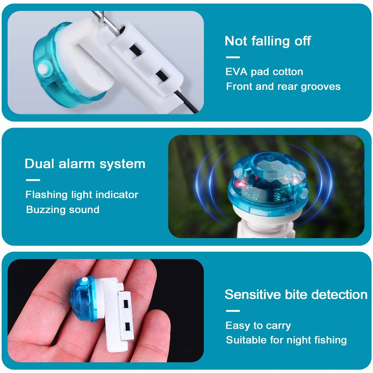Alarmas de Picada de Pesca LED, 3 Piezas Indicadores Electrónicos para Caña de Pescar
