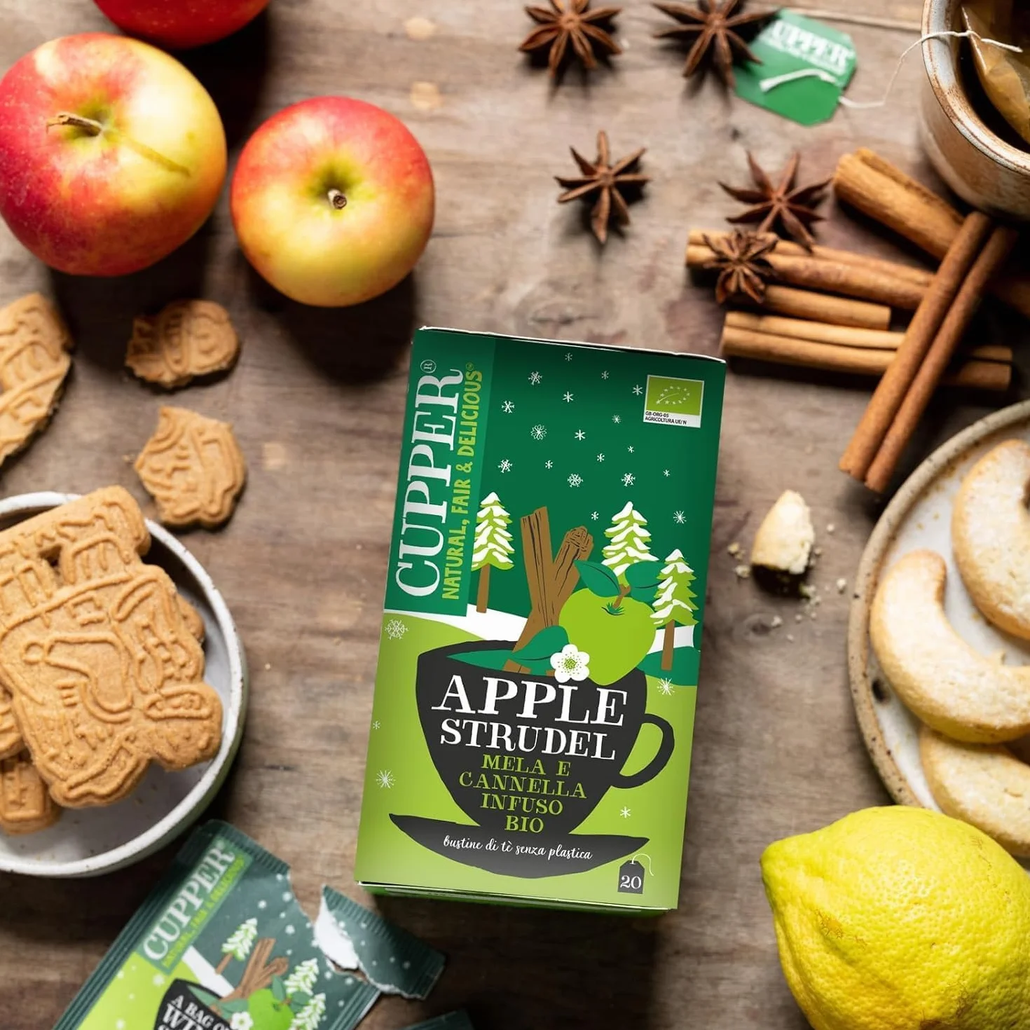 CUPPER - 20 Bolsitas de Infusiones Ecológicas con Hibisco, Manzana y Canela - Sin azúcares añadidos - Apto para Veganos