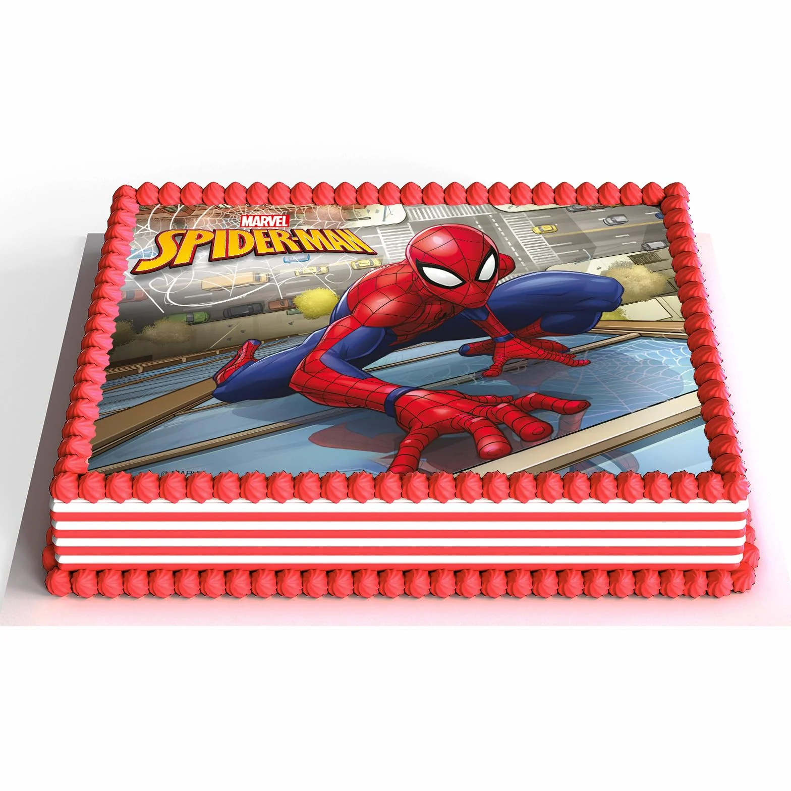Dekora, Marvel Spiderman, Oblea Comestible para Decoración de Tarta de Cumpleaños Infantil, Adorno para Torta o Pastel Cuadrado A5