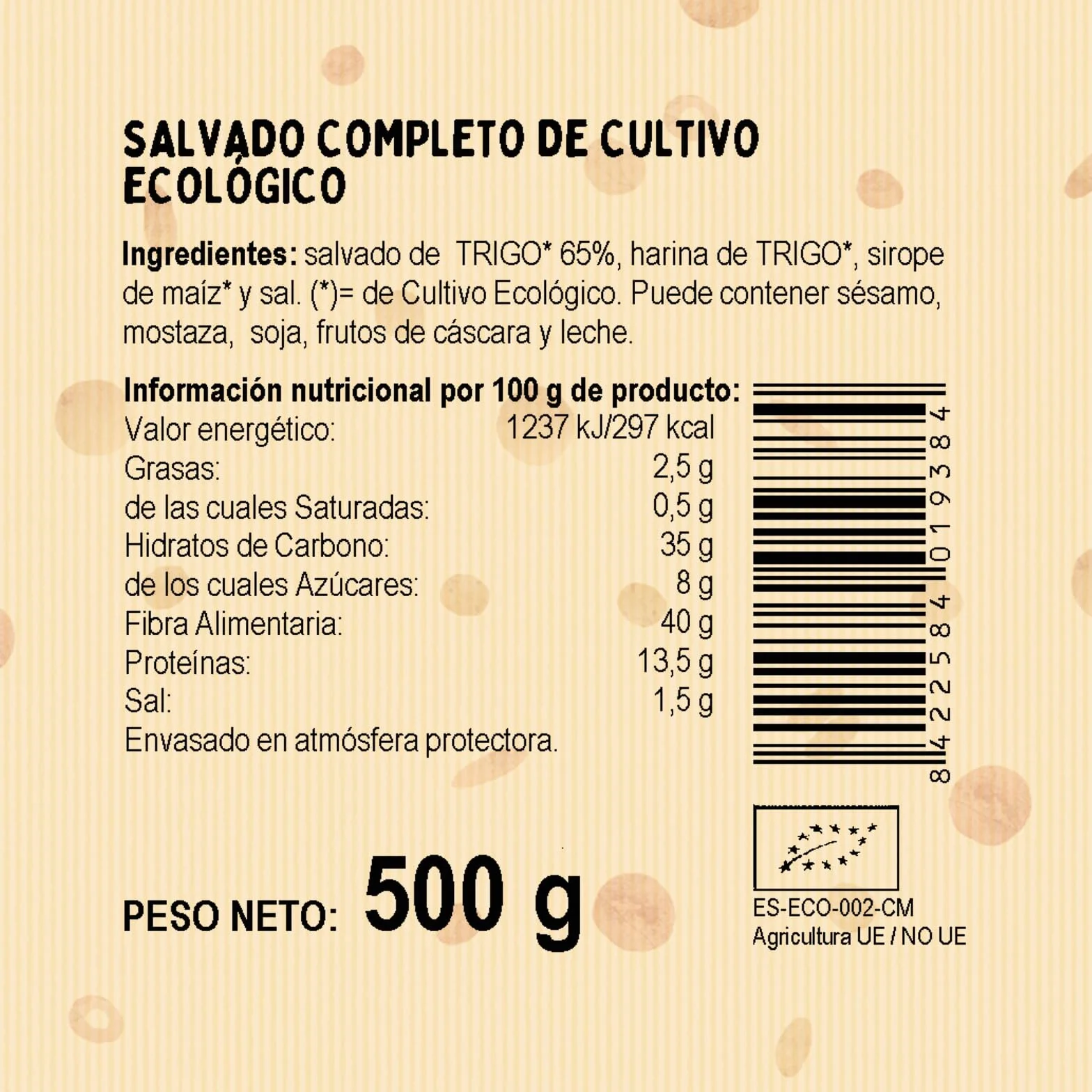 El Granero Integral - Salvado Completo - 500 g - Alto Contenido en Fibras y Proteínas - Regula el Tránsito Intestinal - Efecto Saciante - Ideal para Bebidas y Yogures - Apto para Veganos