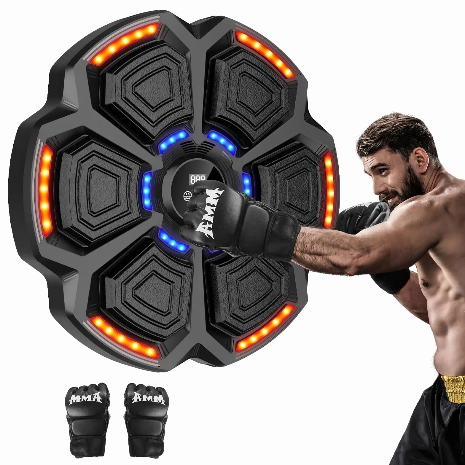 Máquina de boxeo musical Smart LED Bluetooth con guantes y diana de pared 9 modos de velocidad