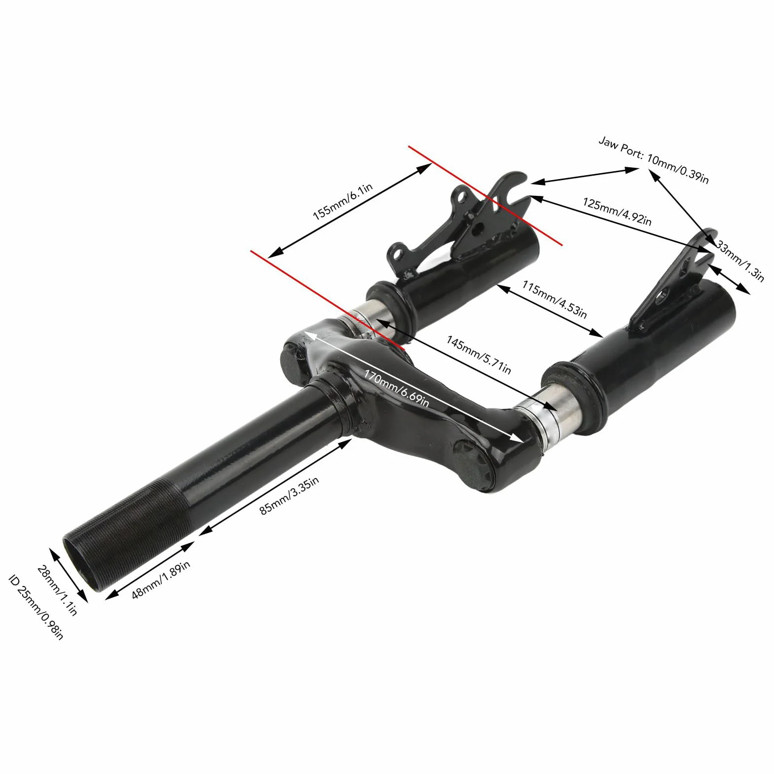 Horquilla de Suspensión Delantera para Patinete Eléctrico de Acero, 10-12 Pulgadas