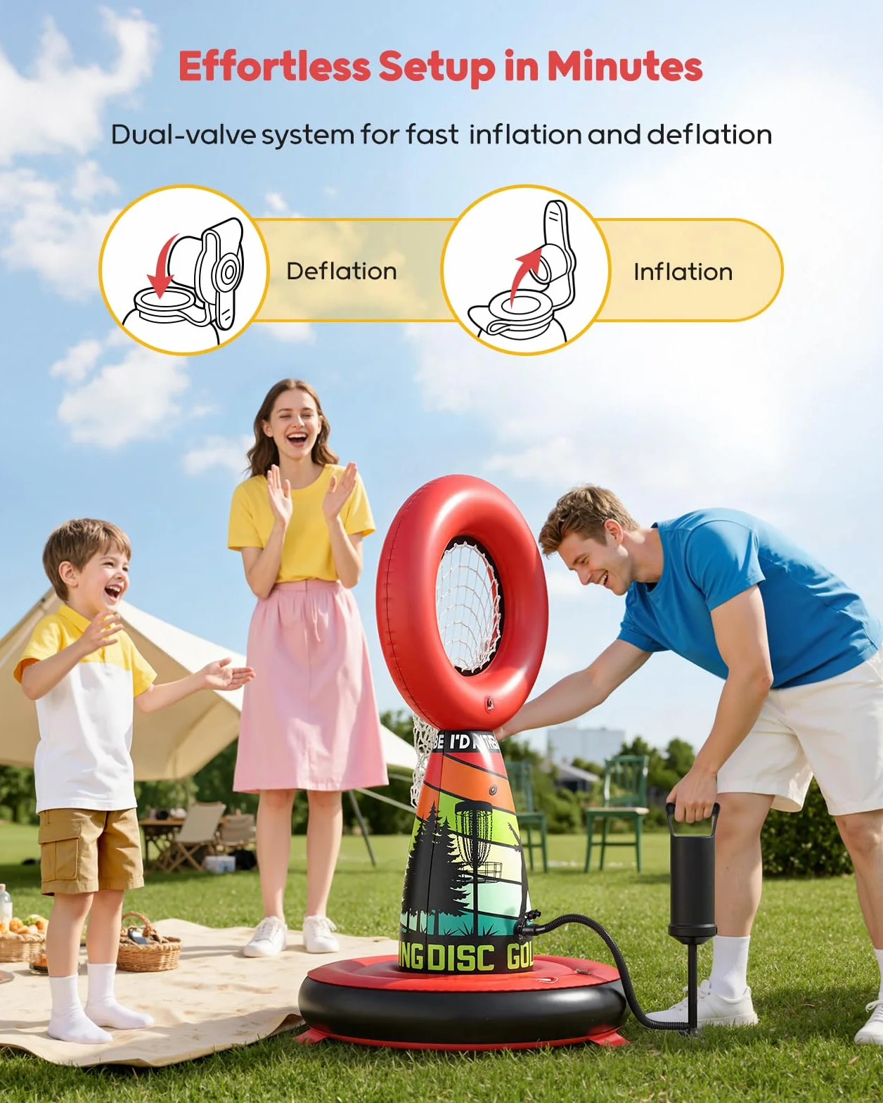 Set de Disc Golf Inflable para Niños, Juego Completo de Exterior con Cesta, 4 Discos y Bomba